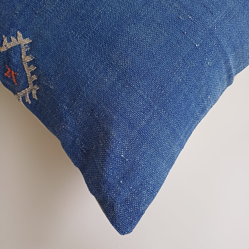 Moroccan Handmade Royal Blue Cactus Silk Cushion Cover 20''x20'' / 50x50 CM
