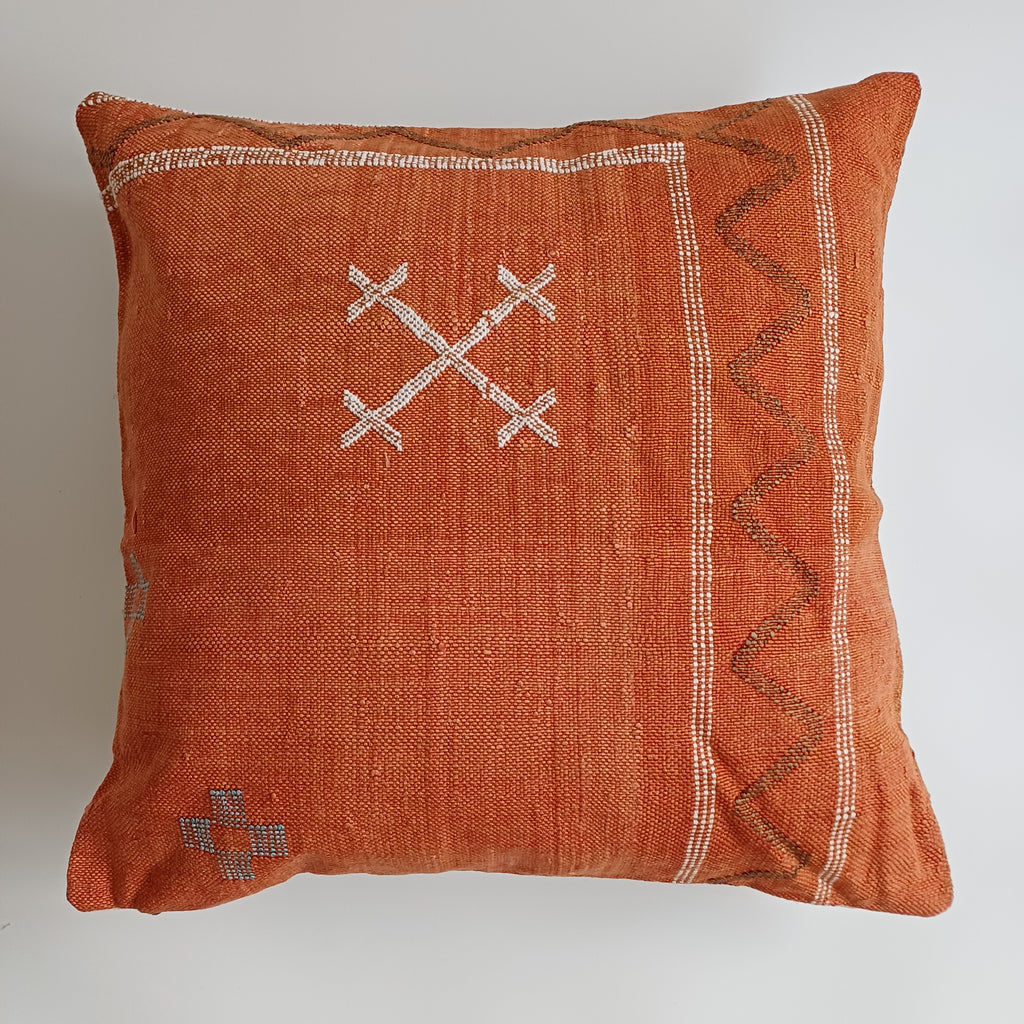 Moroccan Handmade Burnt Orange Cactus Silk Cushion Cover 20''x20'' / 50x50 CM