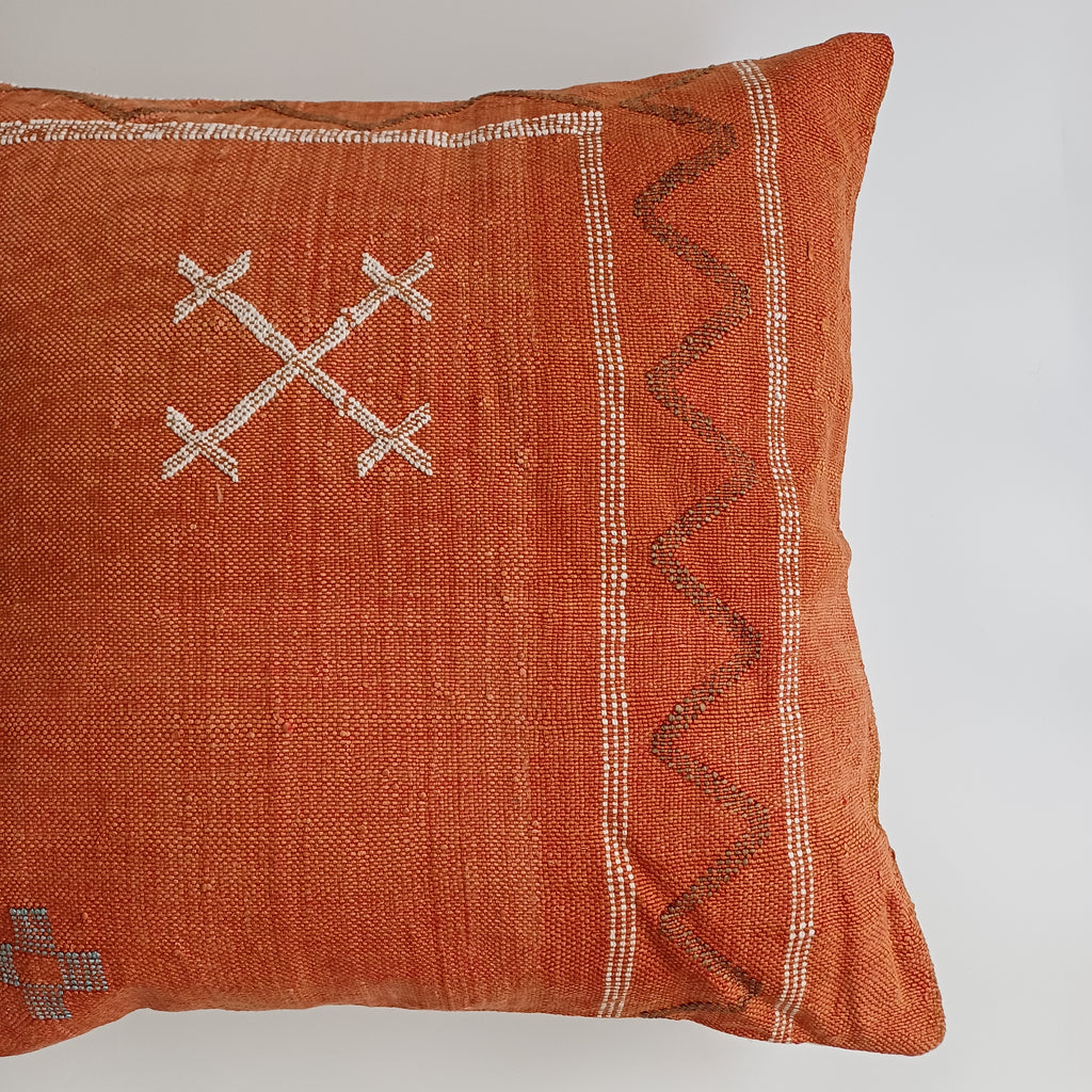 Moroccan Handmade Burnt Orange Cactus Silk Cushion Cover 20''x20'' / 50x50 CM