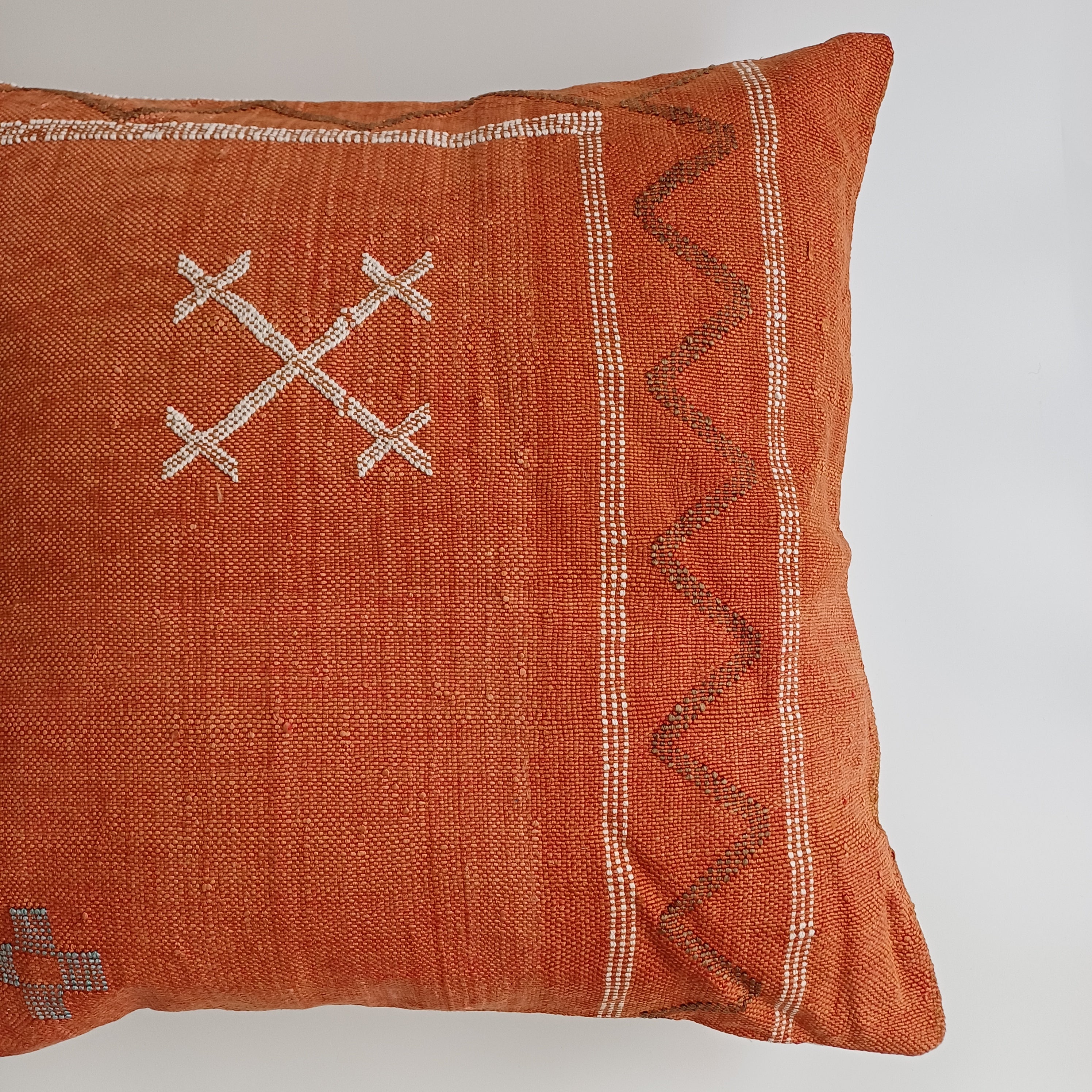 Moroccan Handmade Burnt Orange Cactus Silk Cushion Cover 20''x20'' / 50x50 CM