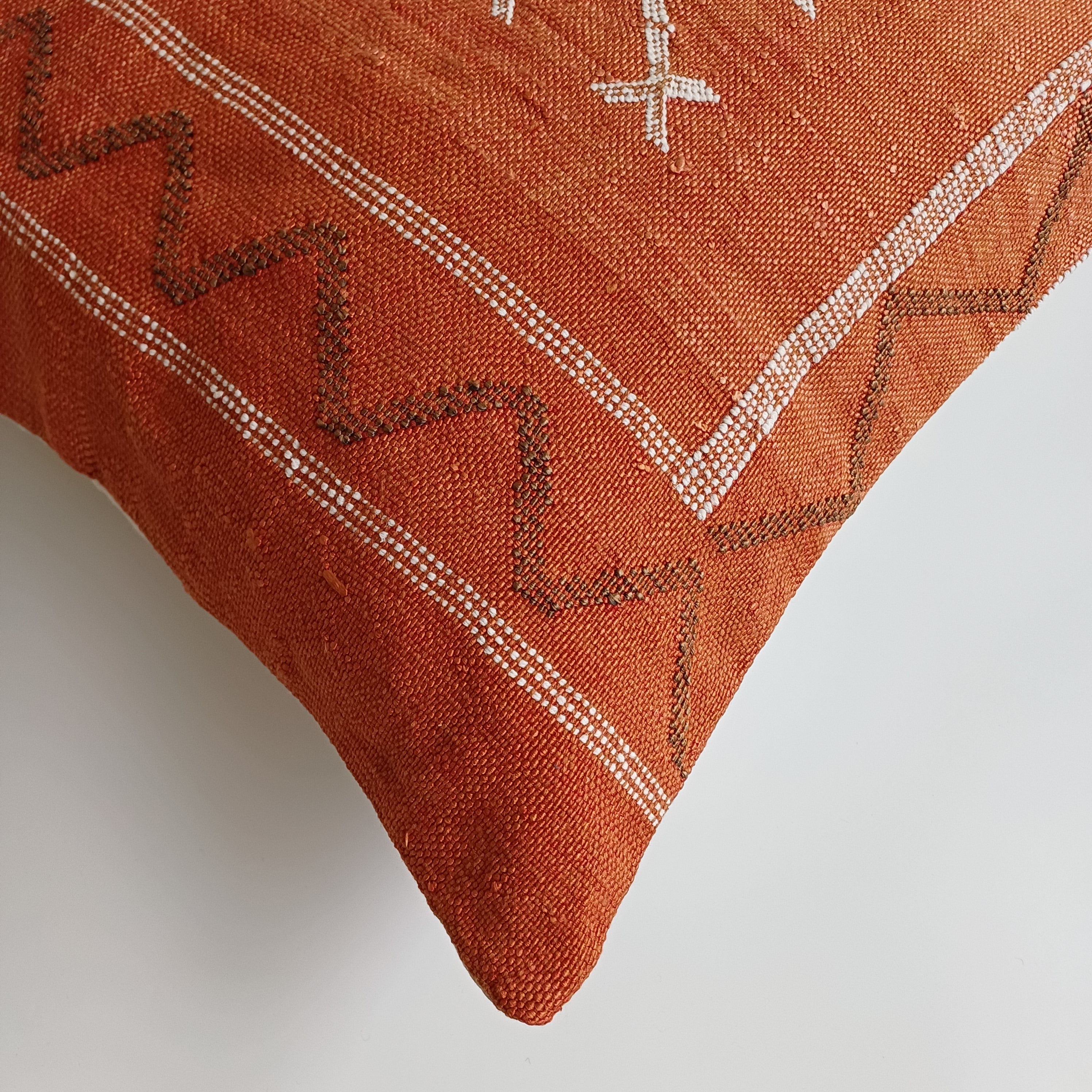 Moroccan Handmade Burnt Orange Cactus Silk Cushion Cover 20''x20'' / 50x50 CM