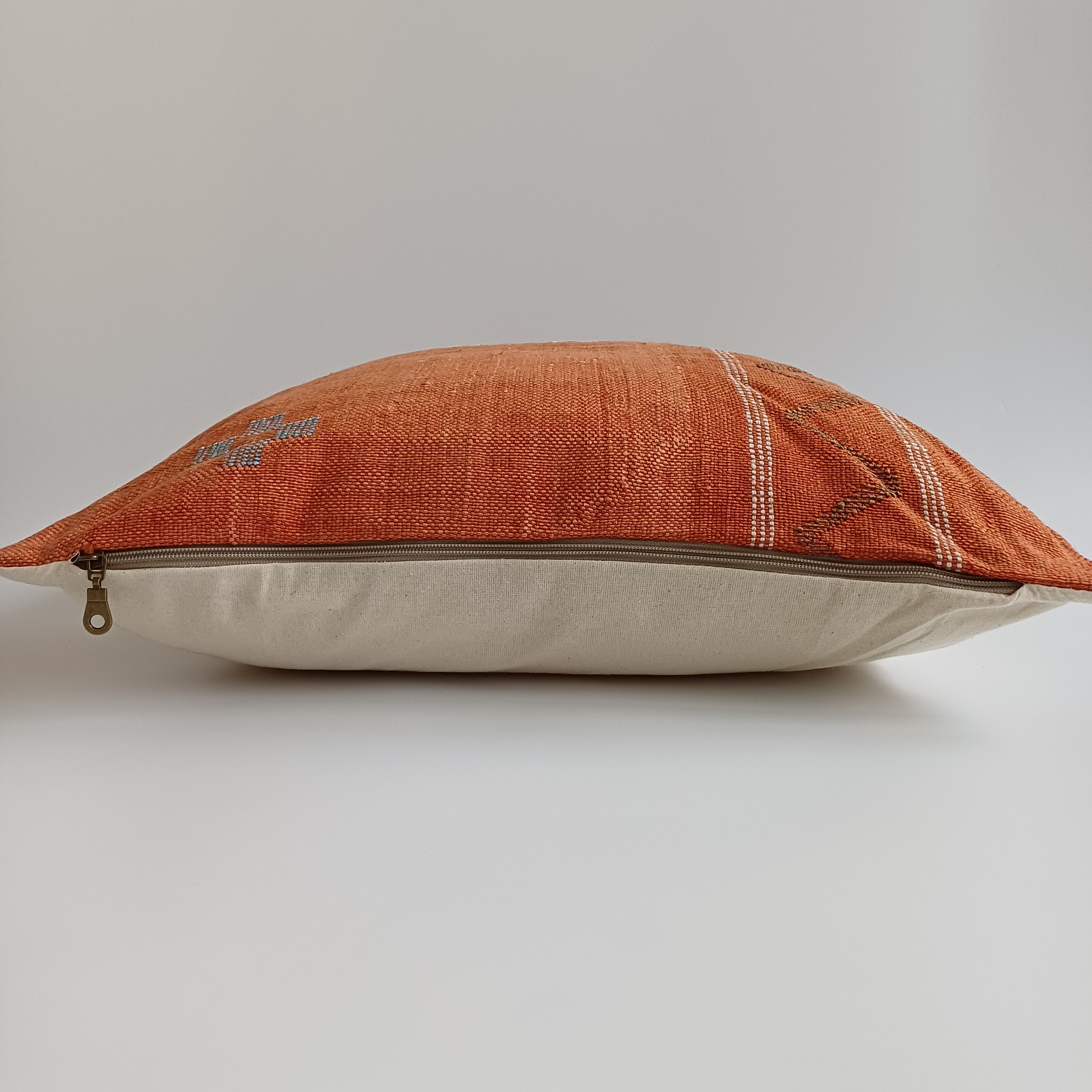 Moroccan Handmade Burnt Orange Cactus Silk Cushion Cover 20''x20'' / 50x50 CM