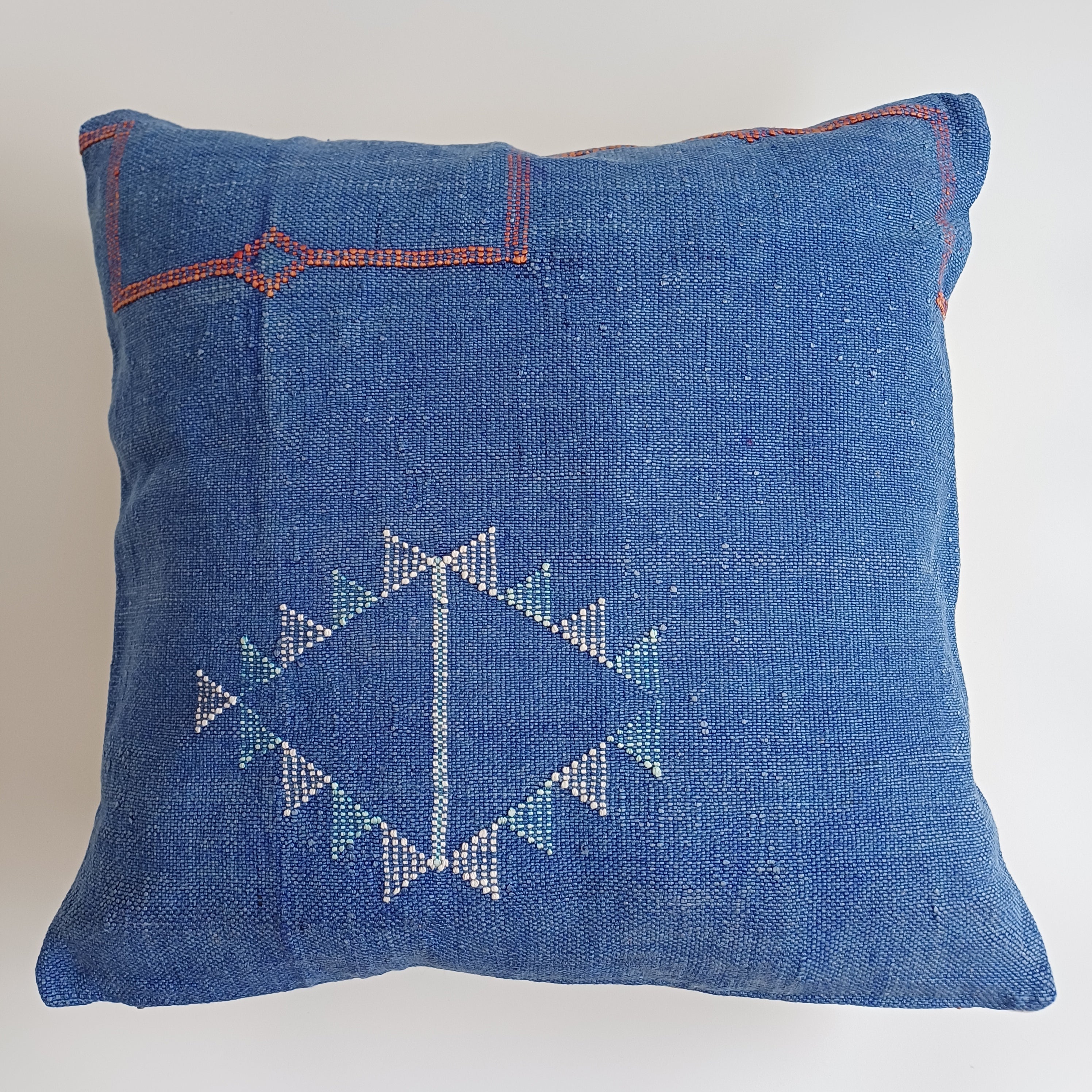 Moroccan Handmade Royal Blue Cactus Silk Cushion Cover 20''x20'' / 50x50 CM