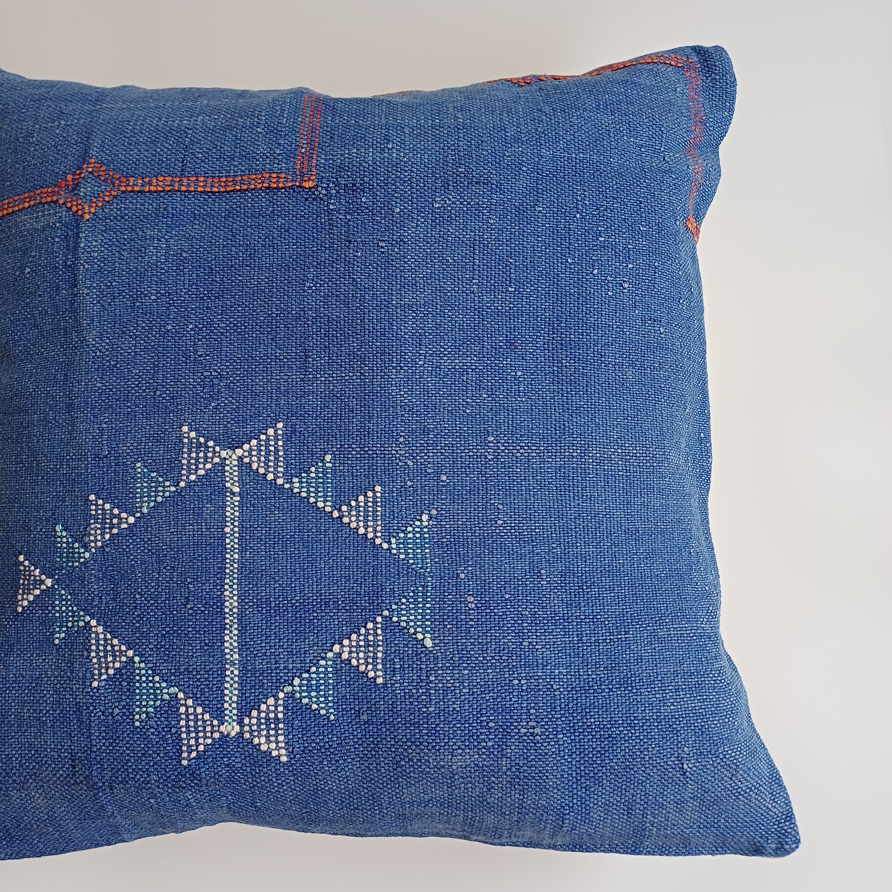 Moroccan Handmade Royal Blue Cactus Silk Cushion Cover 20''x20'' / 50x50 CM