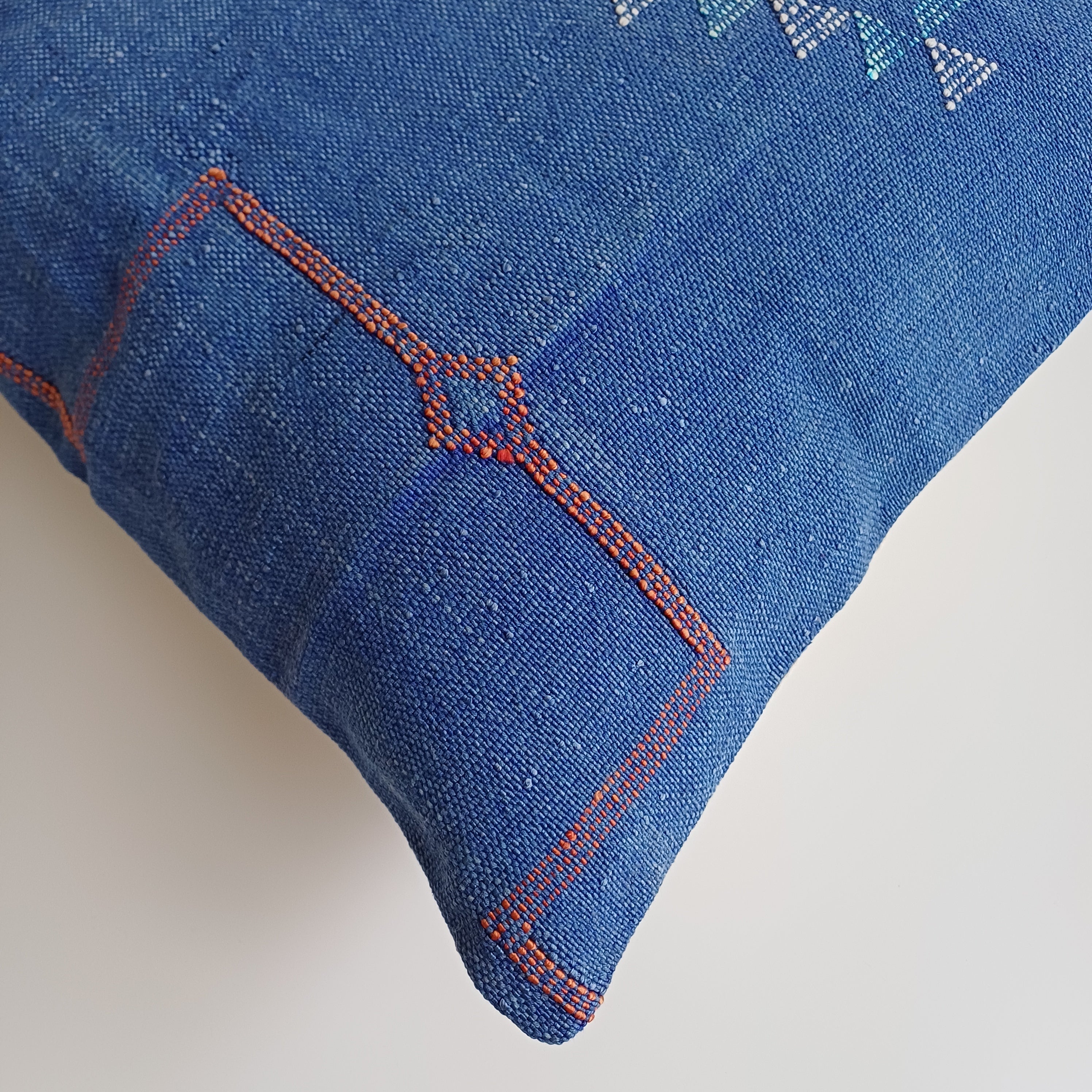 Moroccan Handmade Royal Blue Cactus Silk Cushion Cover 20''x20'' / 50x50 CM