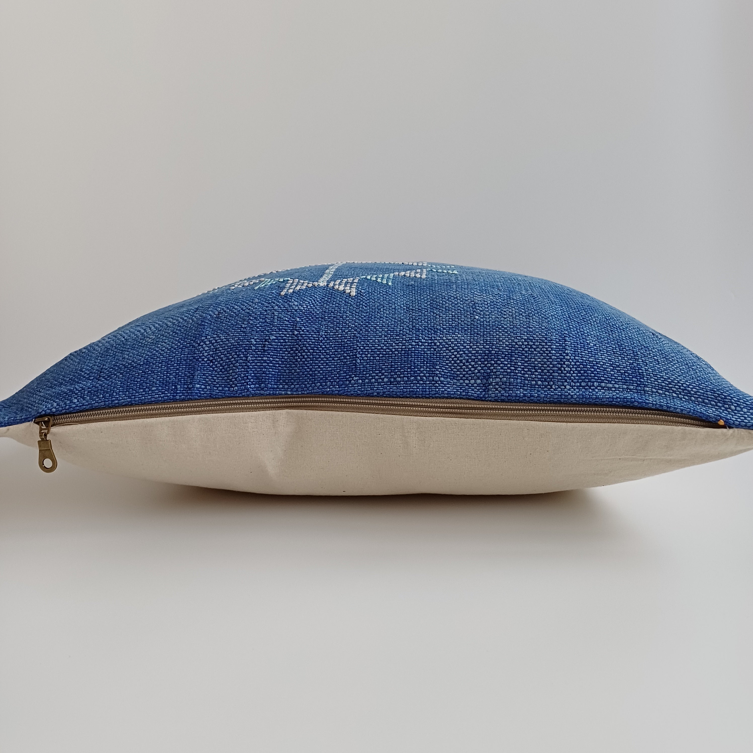 Moroccan Handmade Royal Blue Cactus Silk Cushion Cover 20''x20'' / 50x50 CM