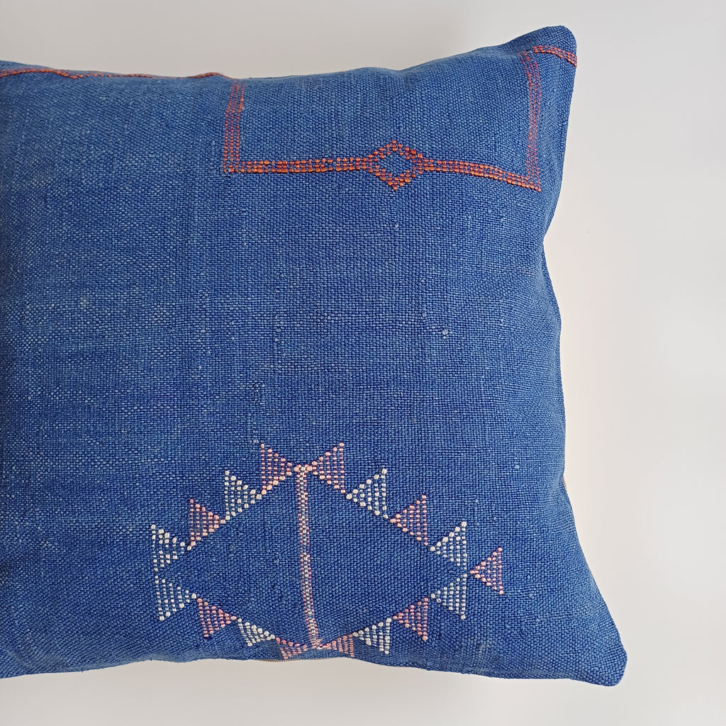 Moroccan Handmade Royal Blue Cactus Silk Cushion Cover 20''x20'' / 50x50 CM