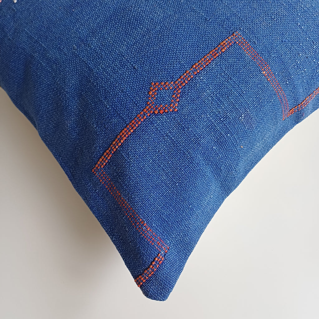 Moroccan Handmade Royal Blue Cactus Silk Cushion Cover 20''x20'' / 50x50 CM