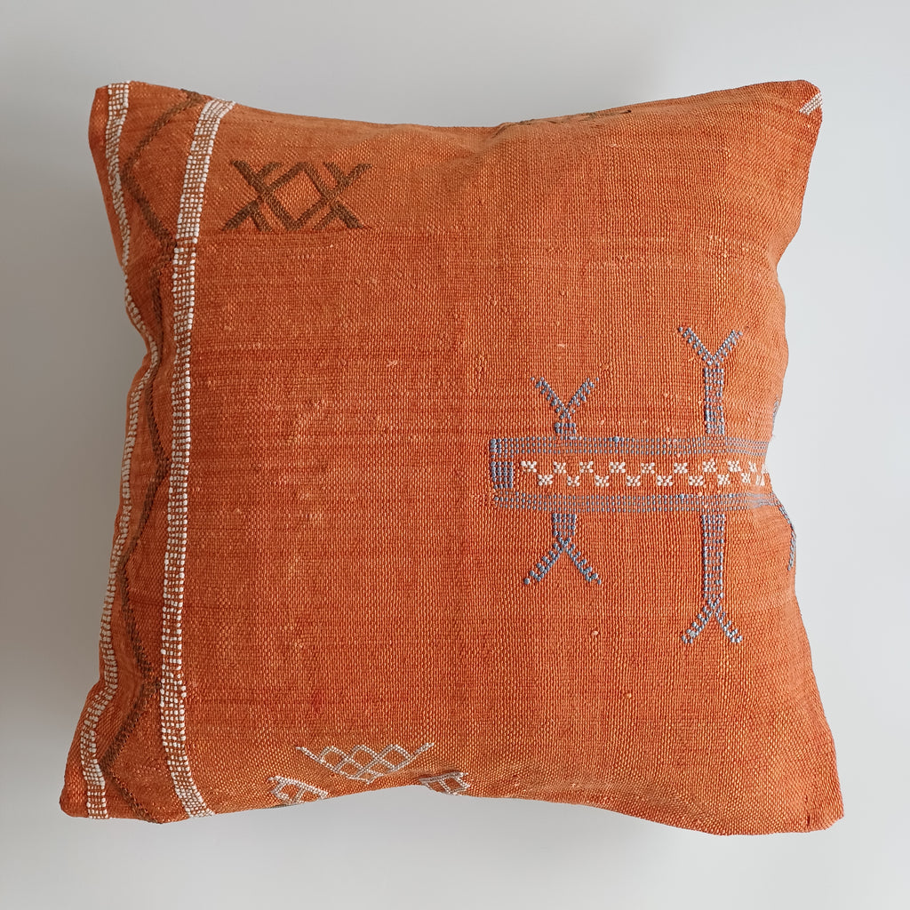 Moroccan Handmade Burnt Orange Cactus Silk Cushion Cover 20''x20'' / 50x50 CM