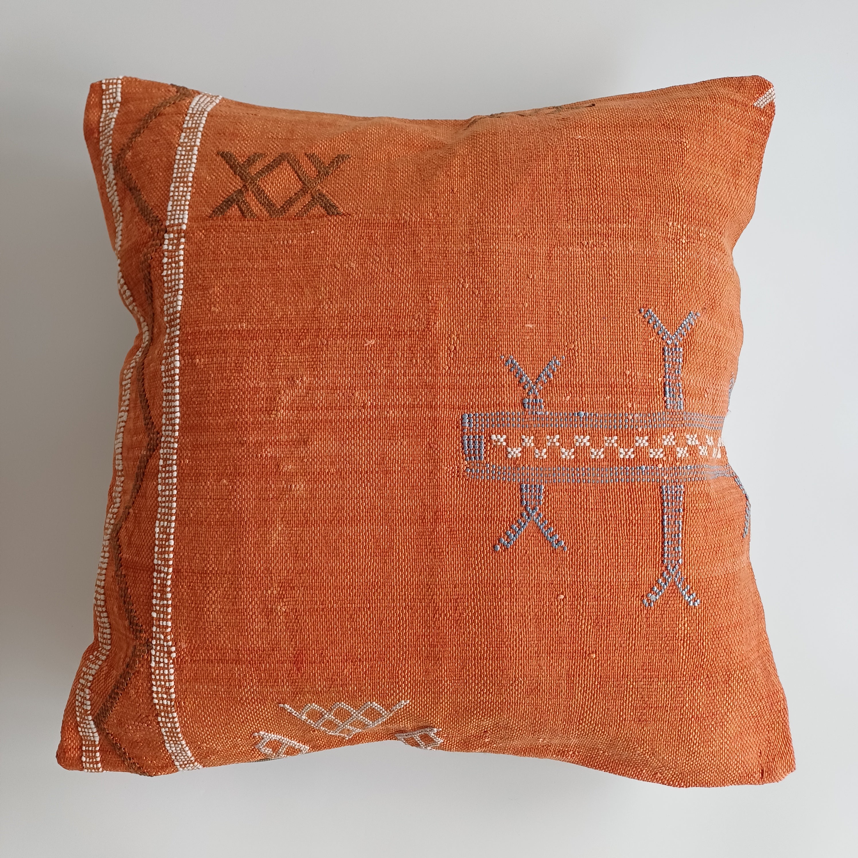 Moroccan Handmade Burnt Orange Cactus Silk Cushion Cover 20''x20'' / 50x50 CM