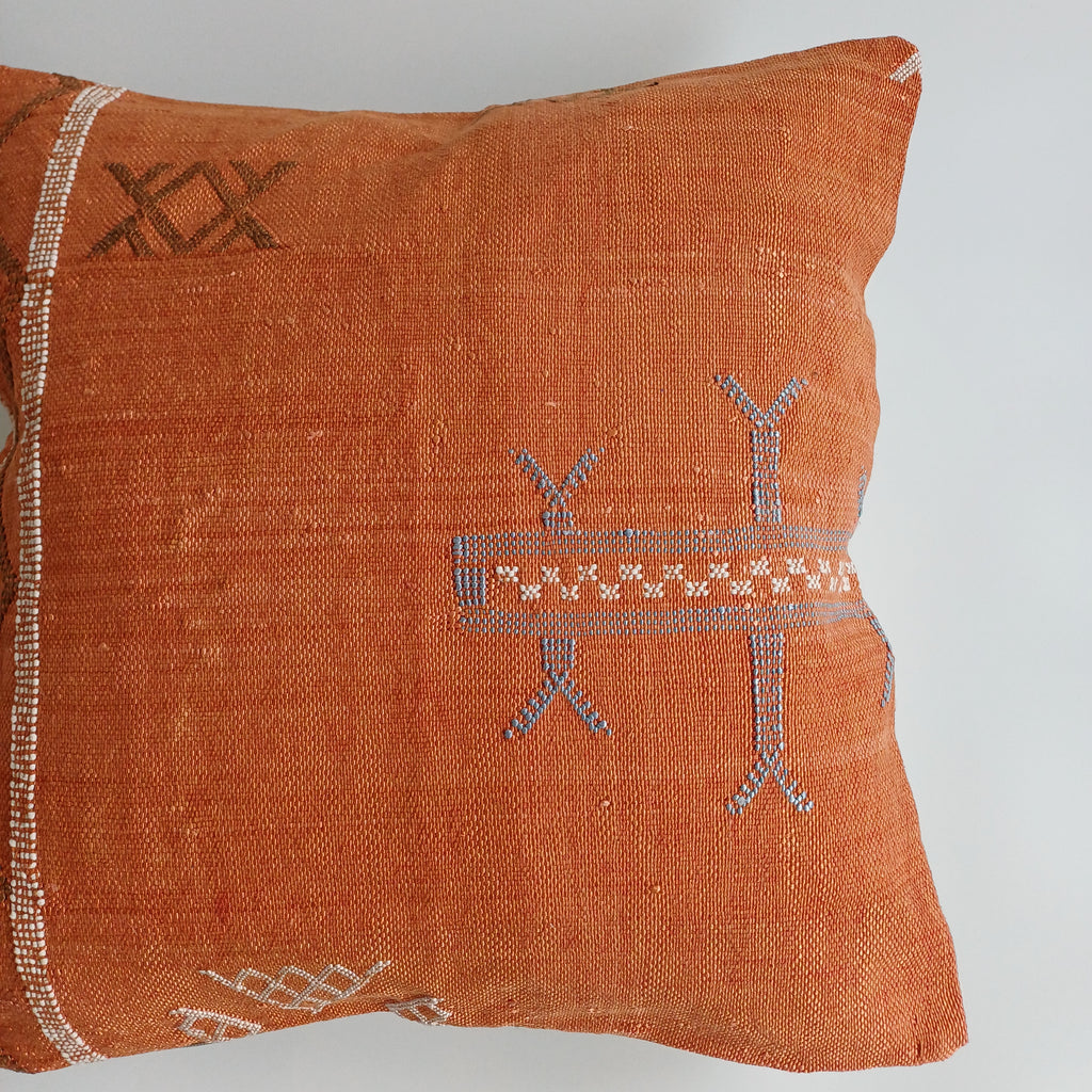Moroccan Handmade Burnt Orange Cactus Silk Cushion Cover 20''x20'' / 50x50 CM