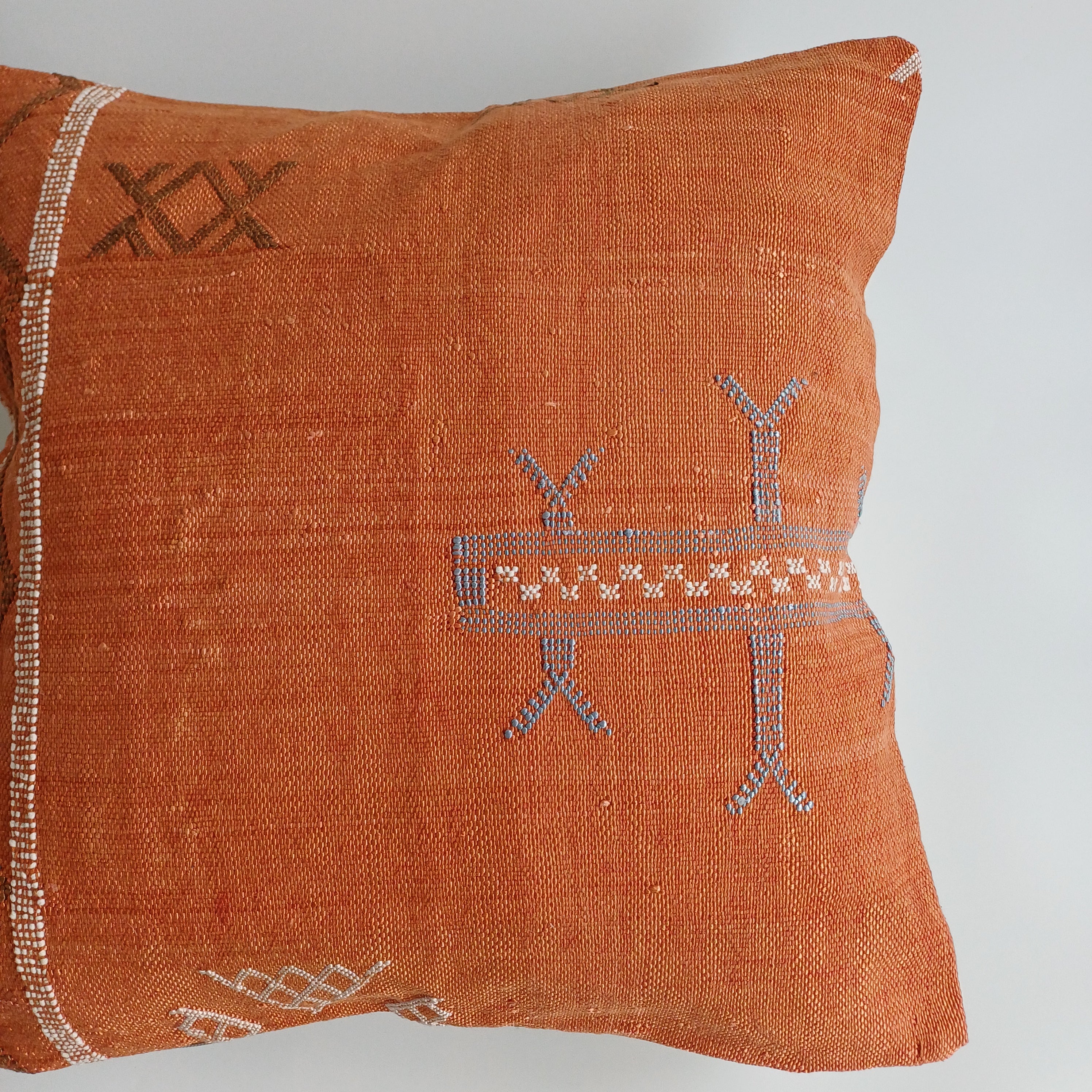 Moroccan Handmade Burnt Orange Cactus Silk Cushion Cover 20''x20'' / 50x50 CM