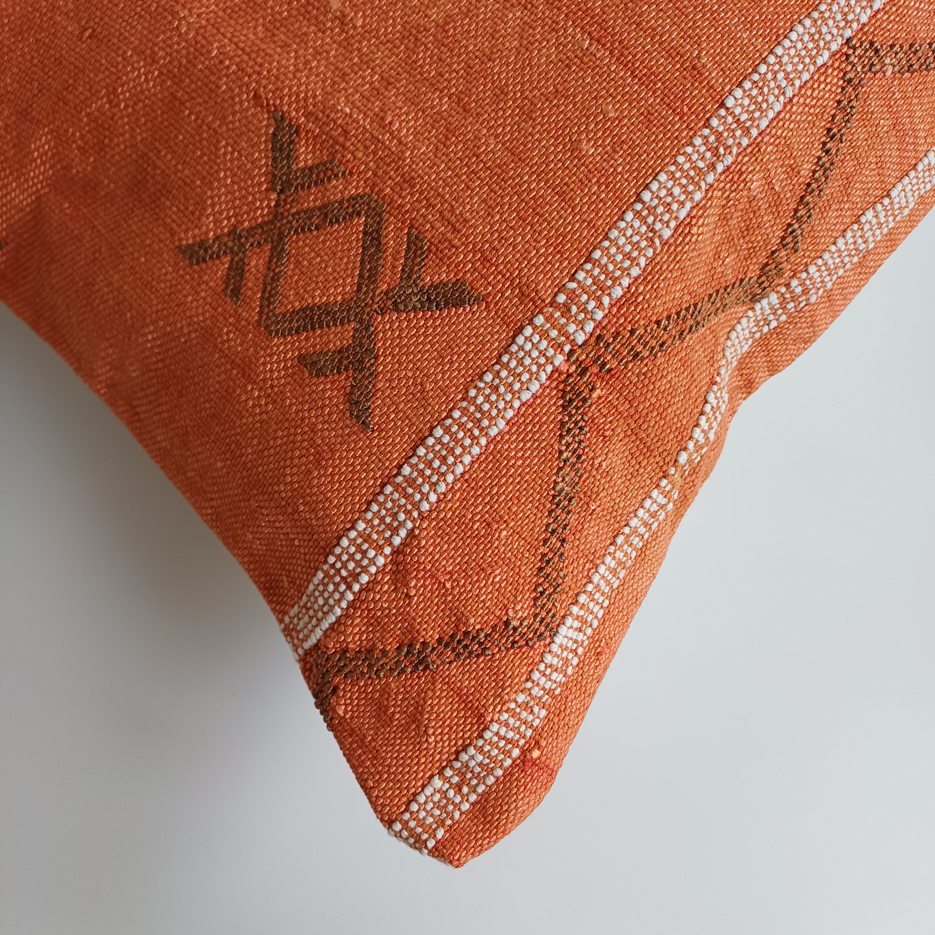 Moroccan Handmade Burnt Orange Cactus Silk Cushion Cover 20''x20'' / 50x50 CM