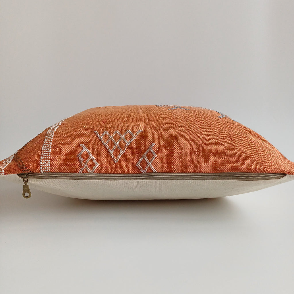 Moroccan Handmade Burnt Orange Cactus Silk Cushion Cover 20''x20'' / 50x50 CM