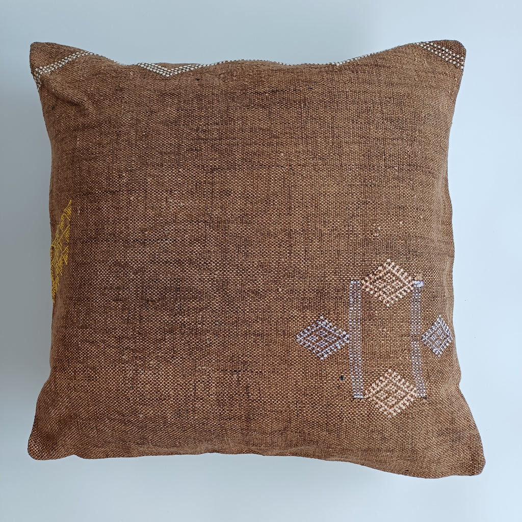 Moroccan Handmade Brown Cactus Silk Cushion Cover 20''x20'' / 50x50 CM