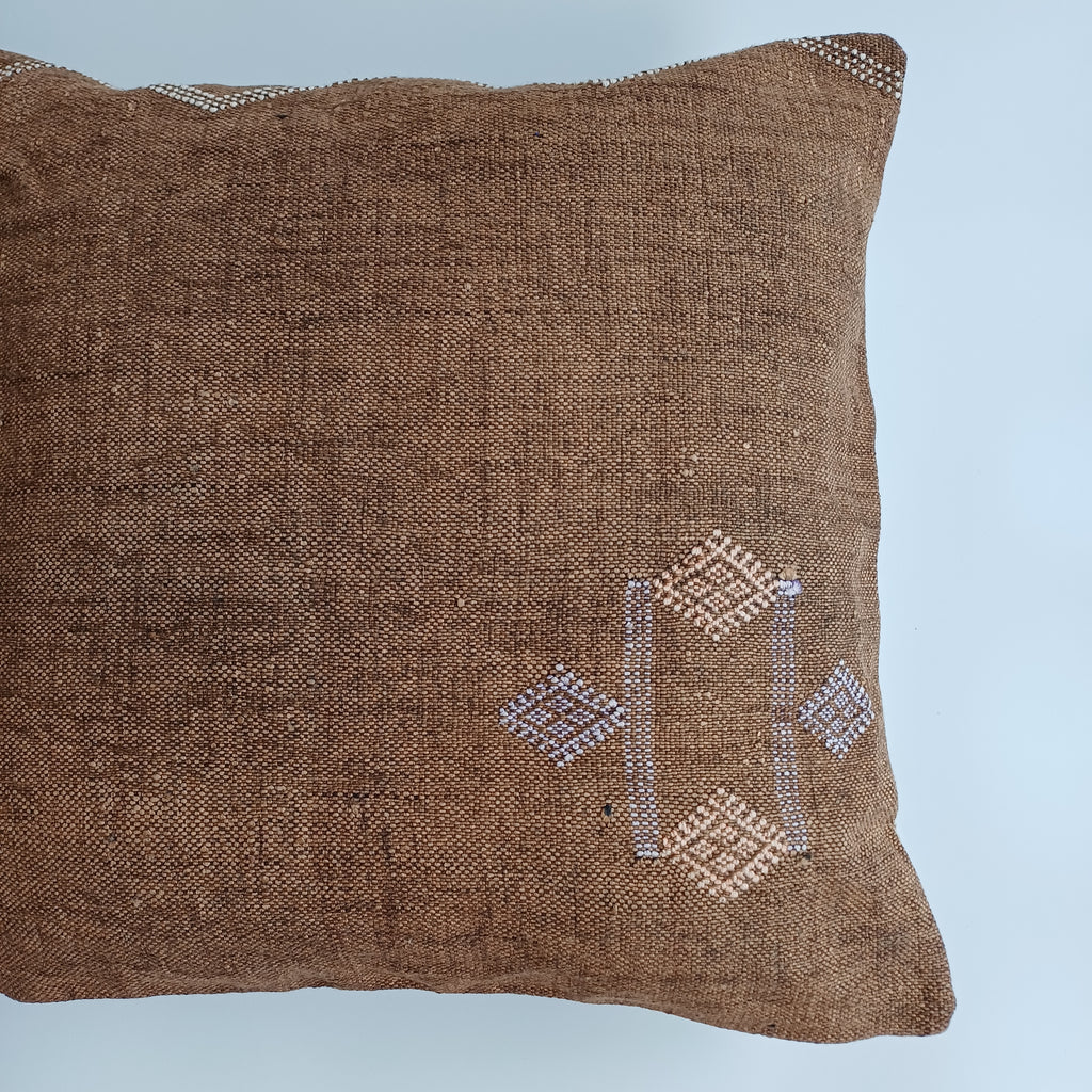 Moroccan Handmade Brown Cactus Silk Cushion Cover 20''x20'' / 50x50 CM