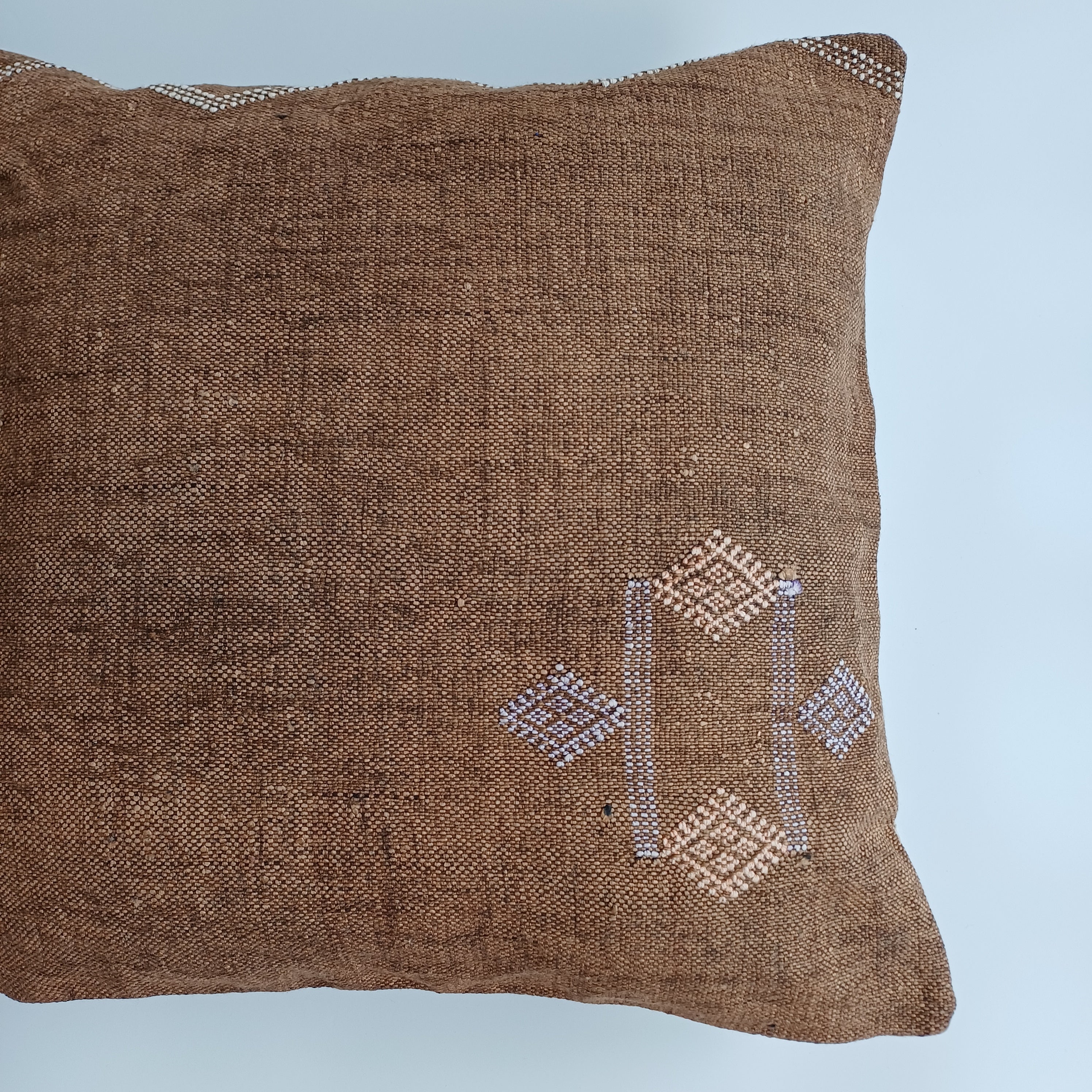 Moroccan Handmade Brown Cactus Silk Cushion Cover 20''x20'' / 50x50 CM