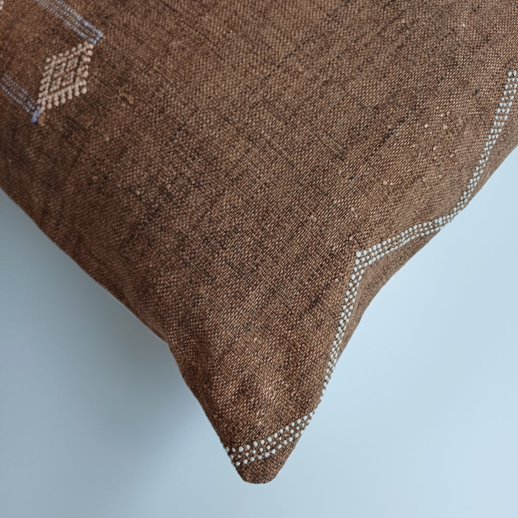 Moroccan Handmade Brown Cactus Silk Cushion Cover 20''x20'' / 50x50 CM