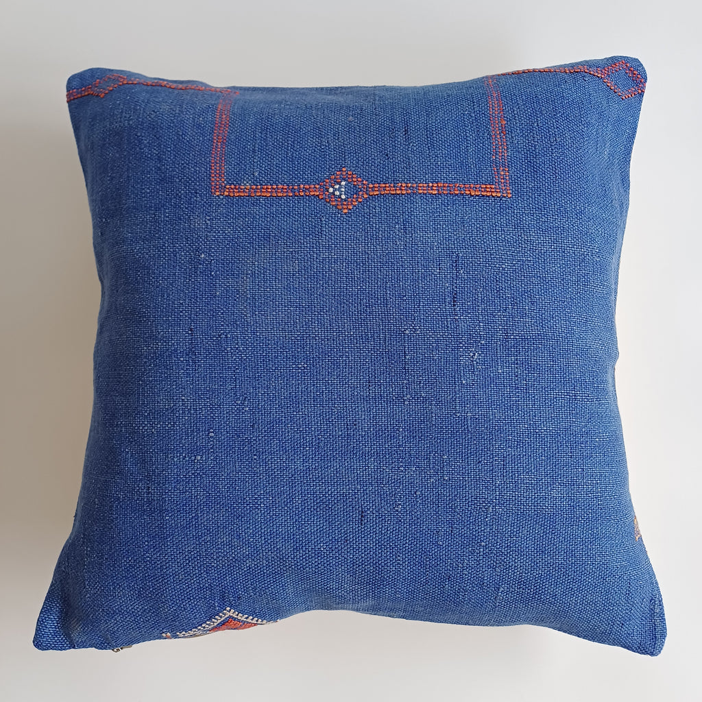 Moroccan Handmade Royal Blue Cactus Silk Cushion Cover 20''x20'' / 50x50 CM