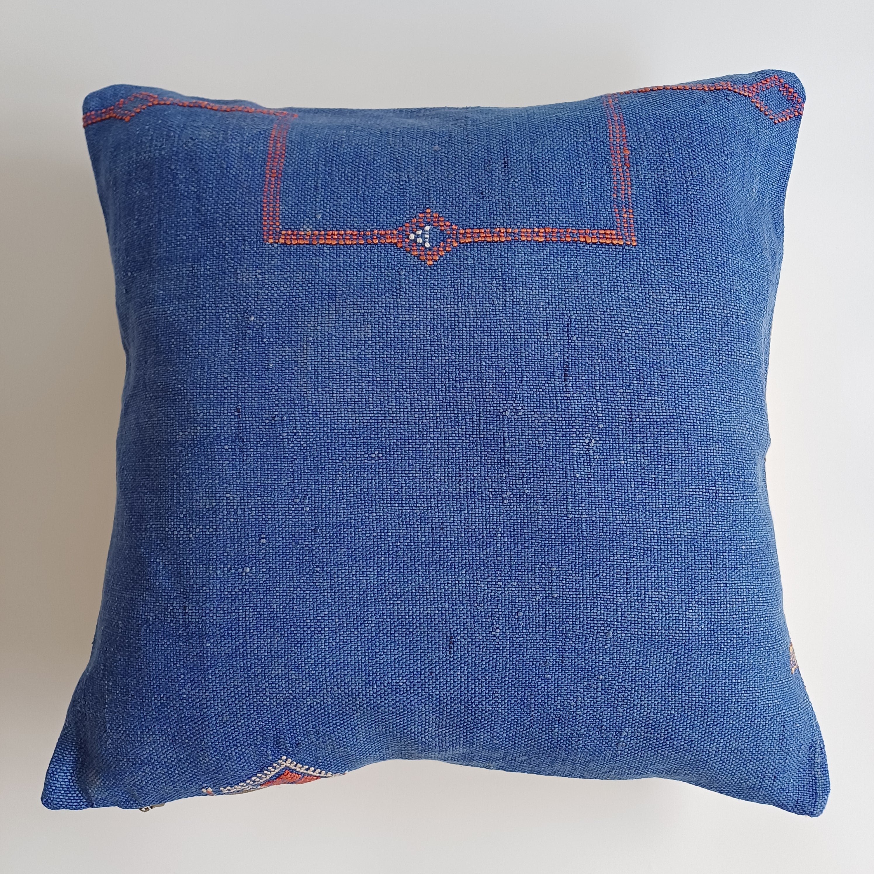 Moroccan Handmade Royal Blue Cactus Silk Cushion Cover 20''x20'' / 50x50 CM