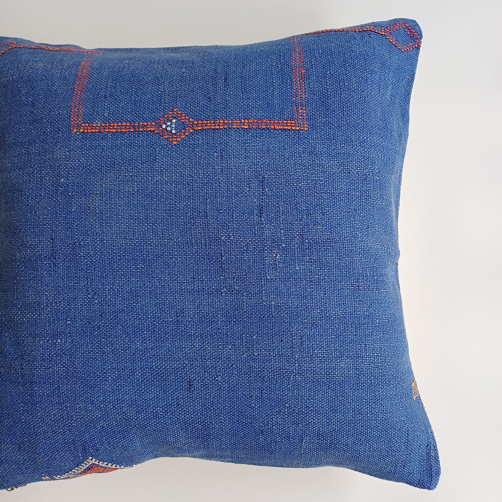 Moroccan Handmade Royal Blue Cactus Silk Cushion Cover 20''x20'' / 50x50 CM