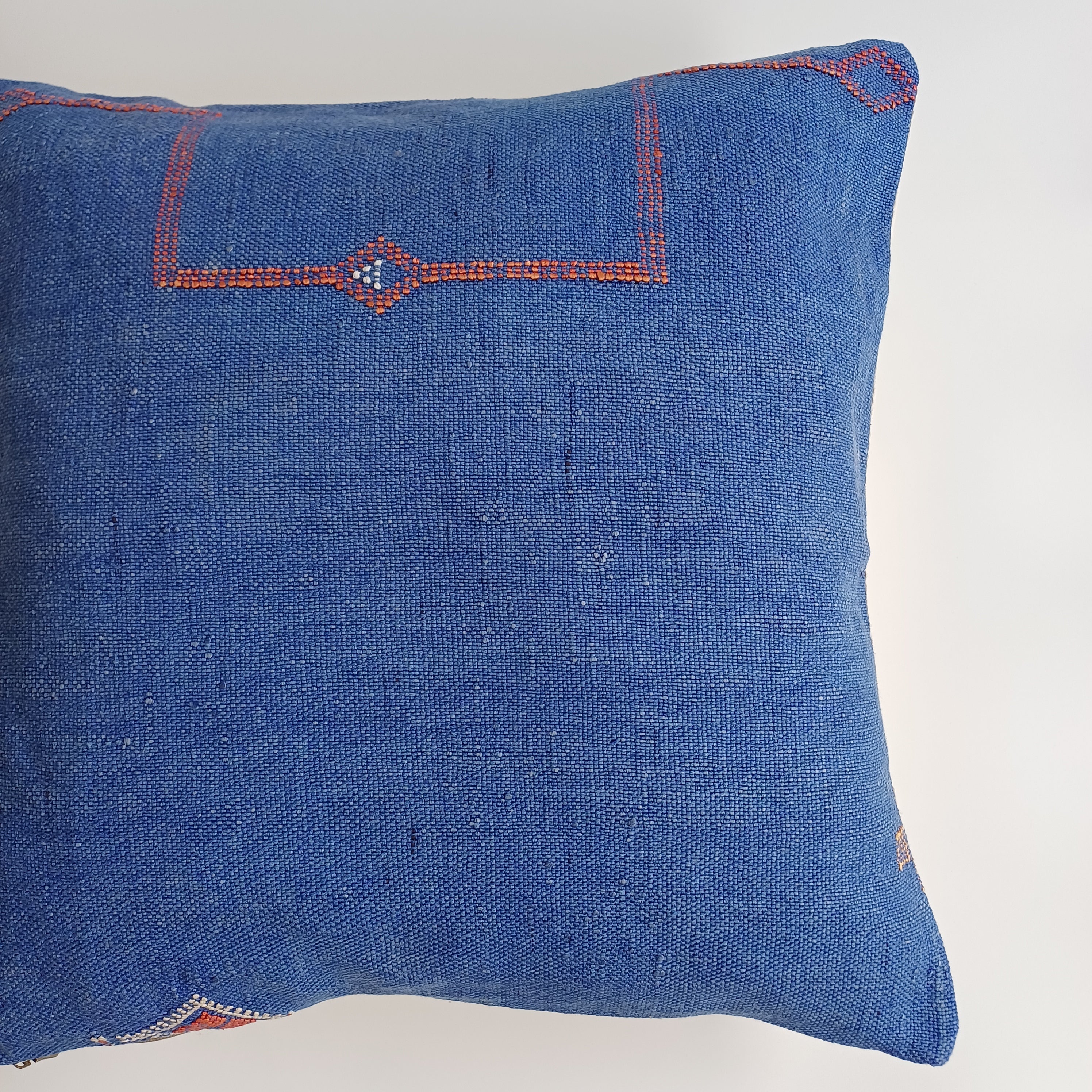 Moroccan Handmade Royal Blue Cactus Silk Cushion Cover 20''x20'' / 50x50 CM