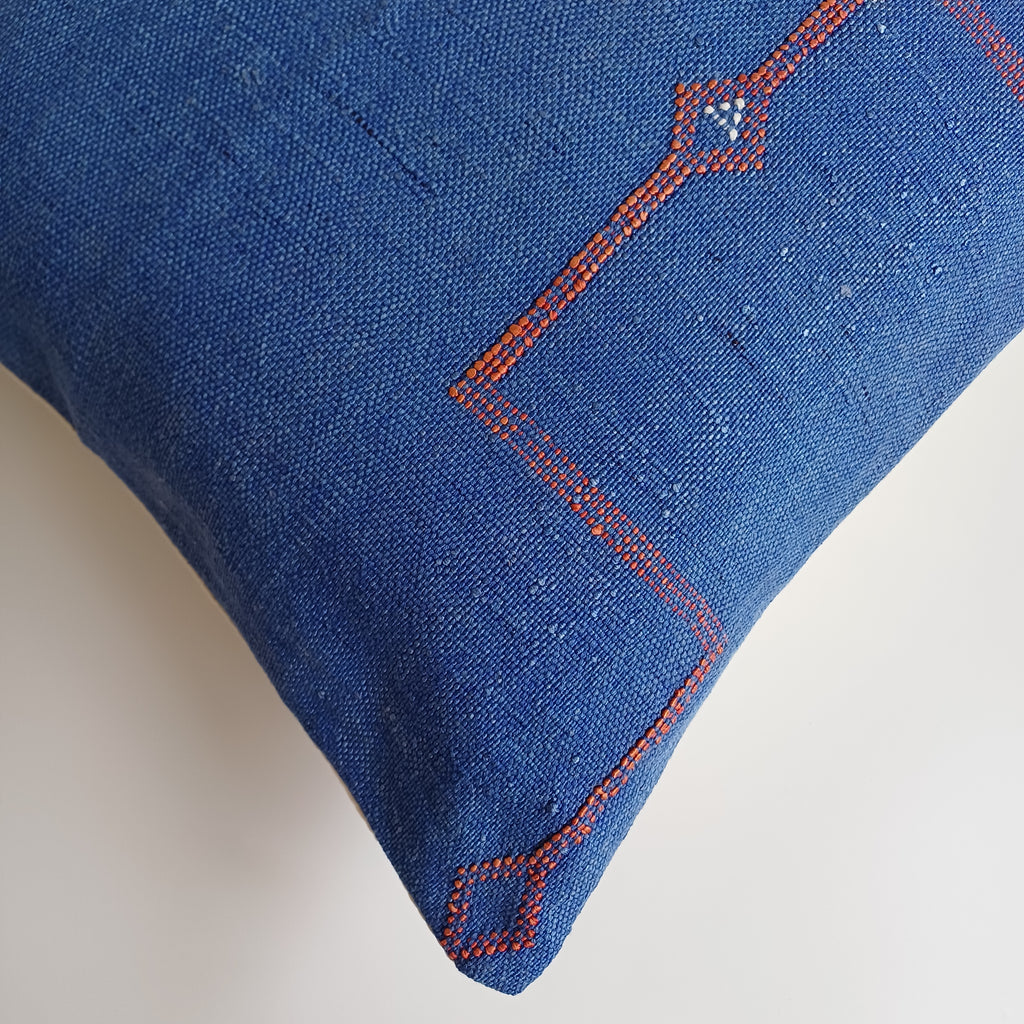 Moroccan Handmade Royal Blue Cactus Silk Cushion Cover 20''x20'' / 50x50 CM