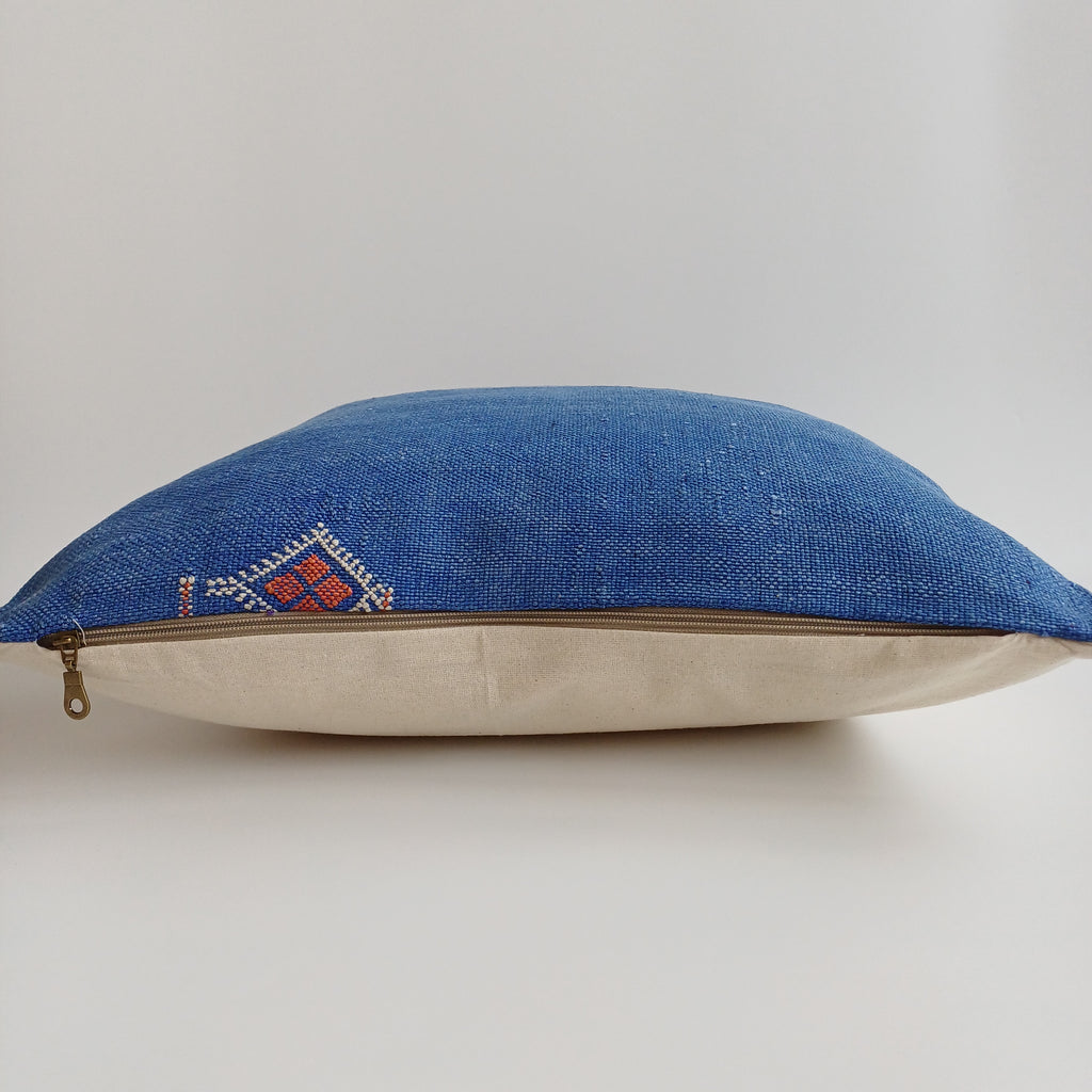 Moroccan Handmade Royal Blue Cactus Silk Cushion Cover 20''x20'' / 50x50 CM