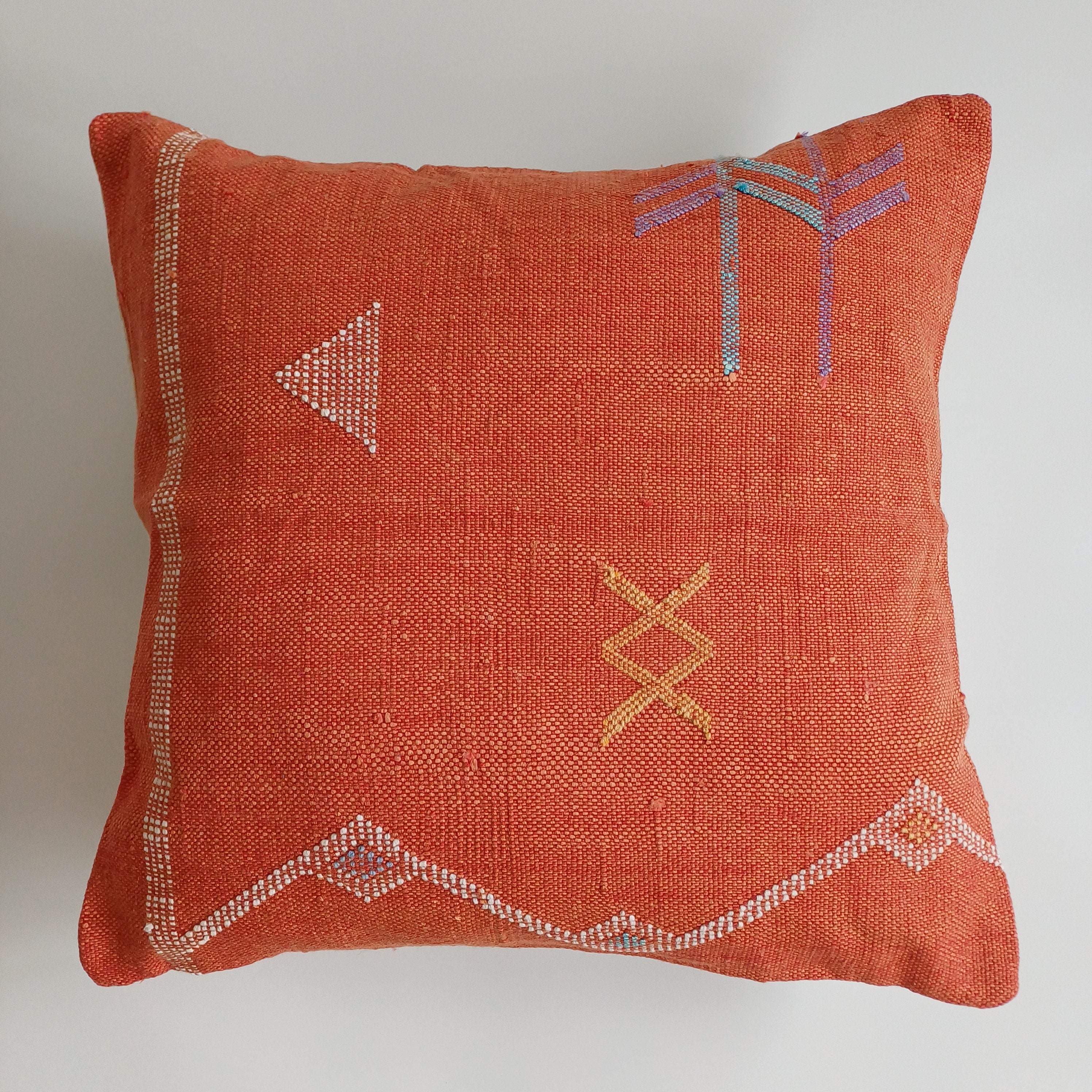 Moroccan Handmade Red Cactus Silk Cushion Cover 20''x20'' / 50x50 CM