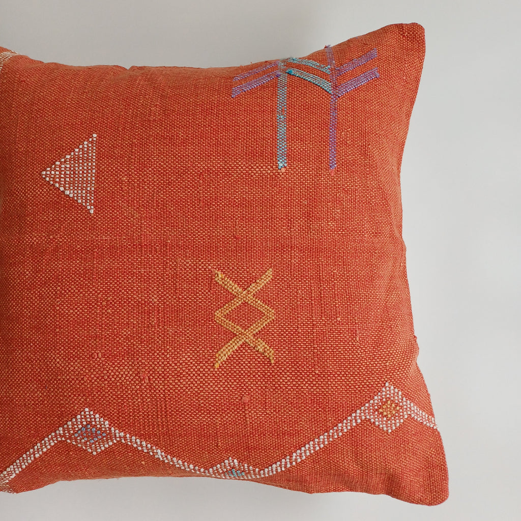 Moroccan Handmade Red Cactus Silk Cushion Cover 20''x20'' / 50x50 CM