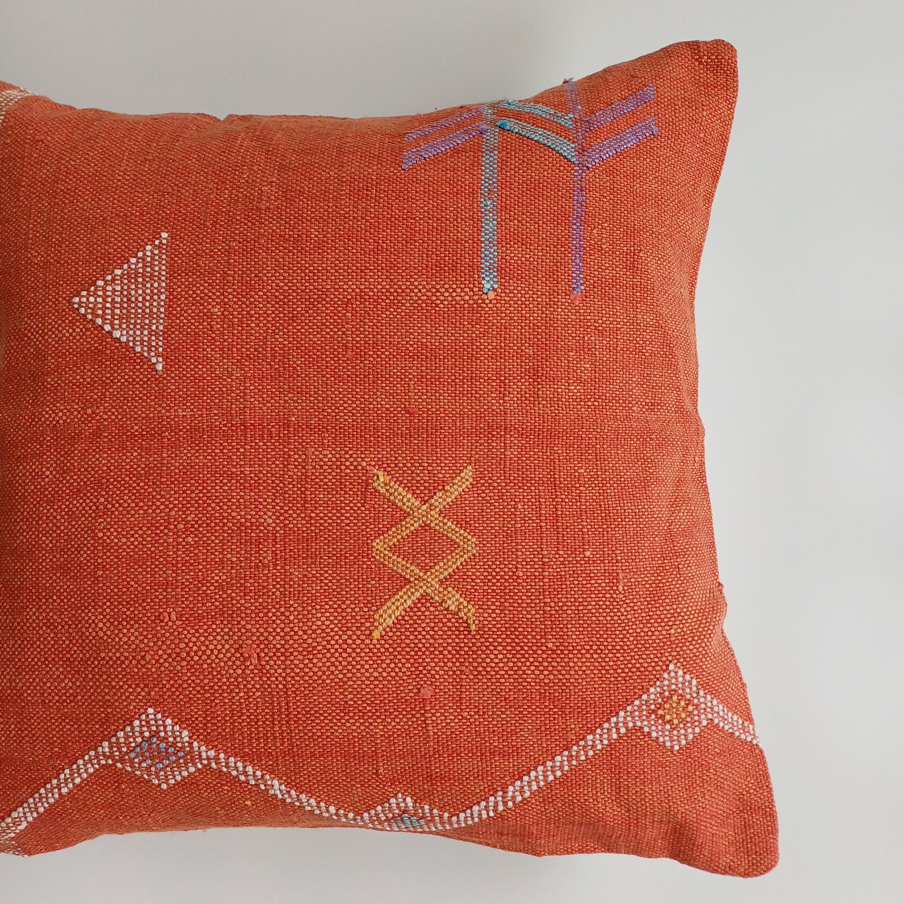 Moroccan Handmade Red Cactus Silk Cushion Cover 20''x20'' / 50x50 CM