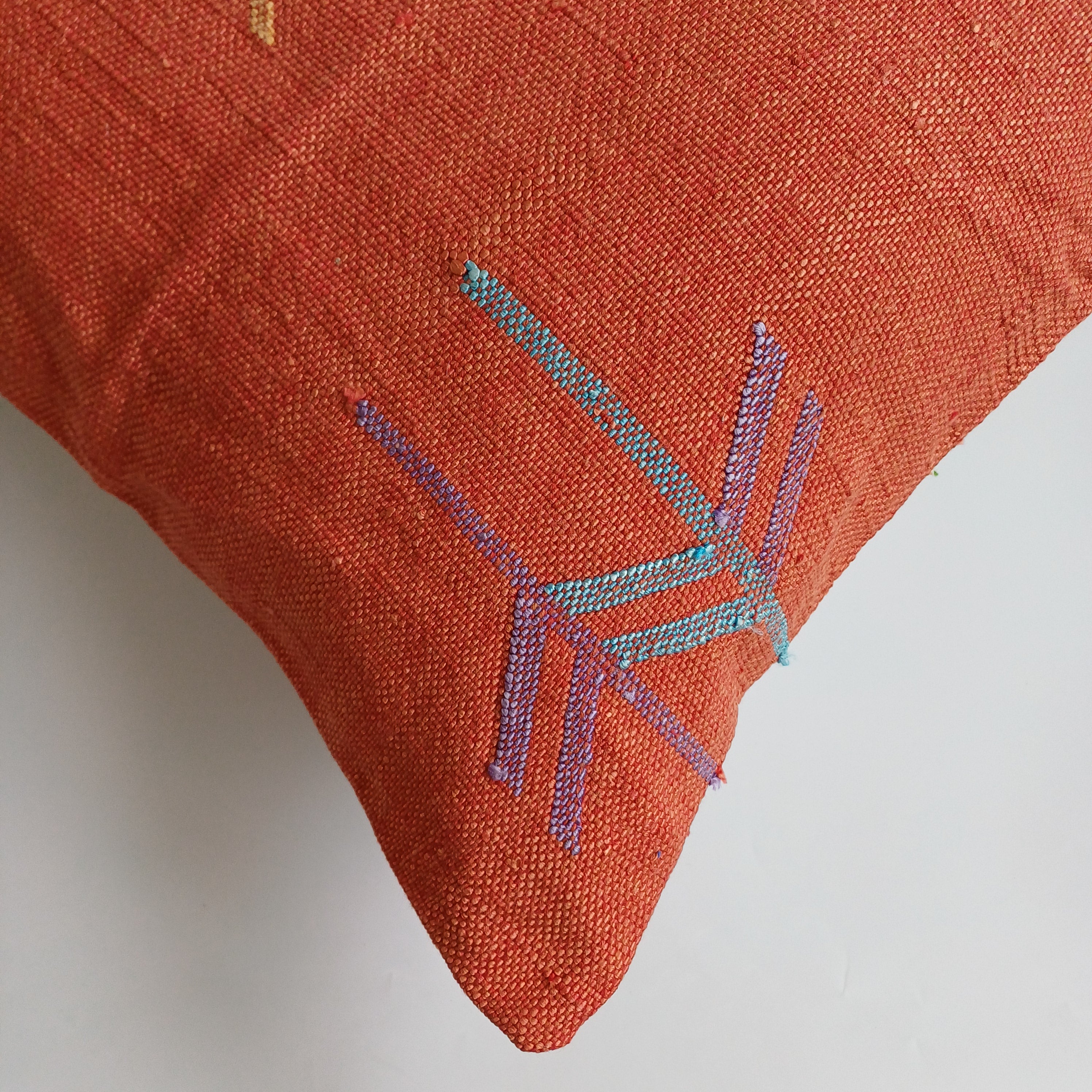Moroccan Handmade Red Cactus Silk Cushion Cover 20''x20'' / 50x50 CM