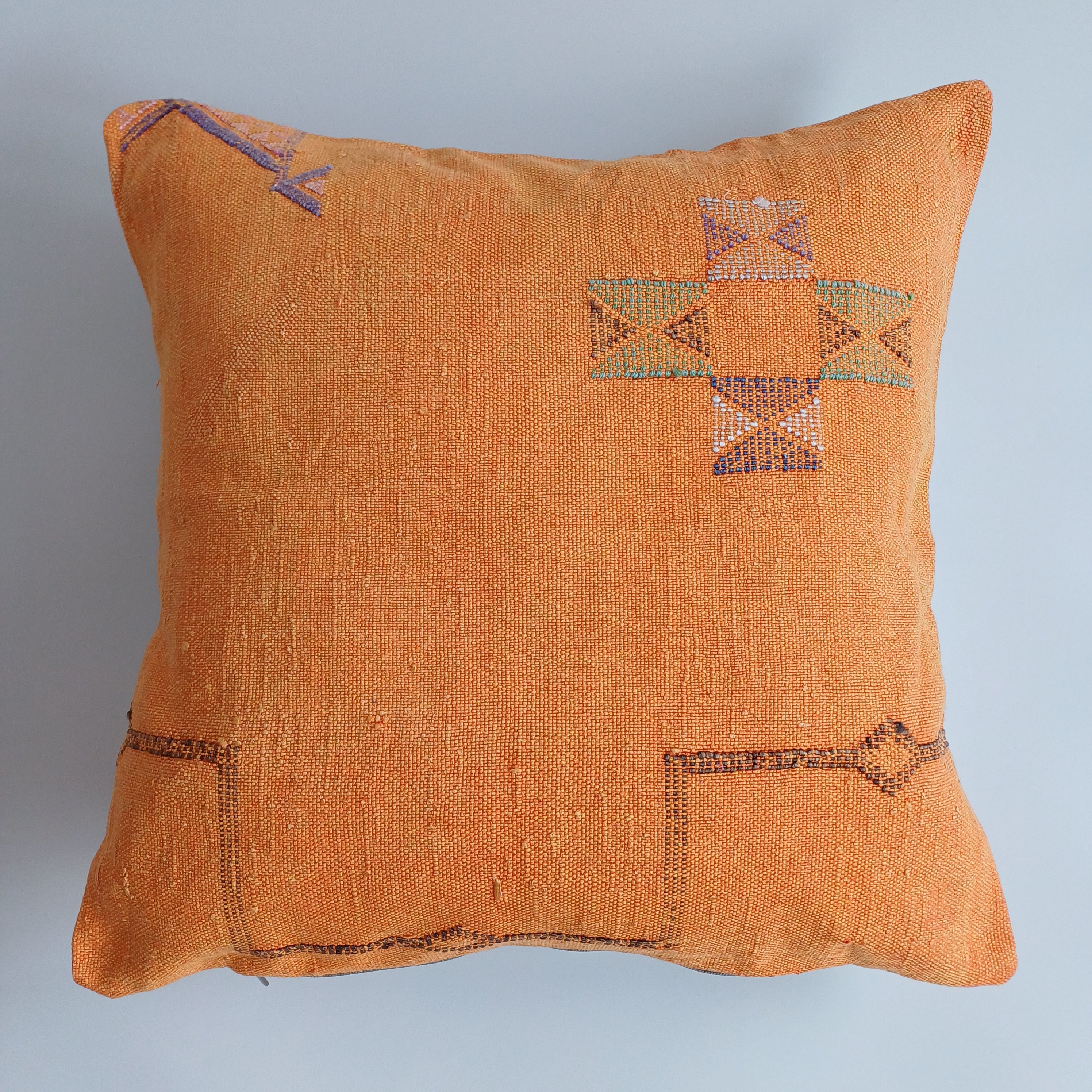 Moroccan Handmade Sunset Orange Cactus Silk Cushion Cover 20''x20'' / 50x50 CM