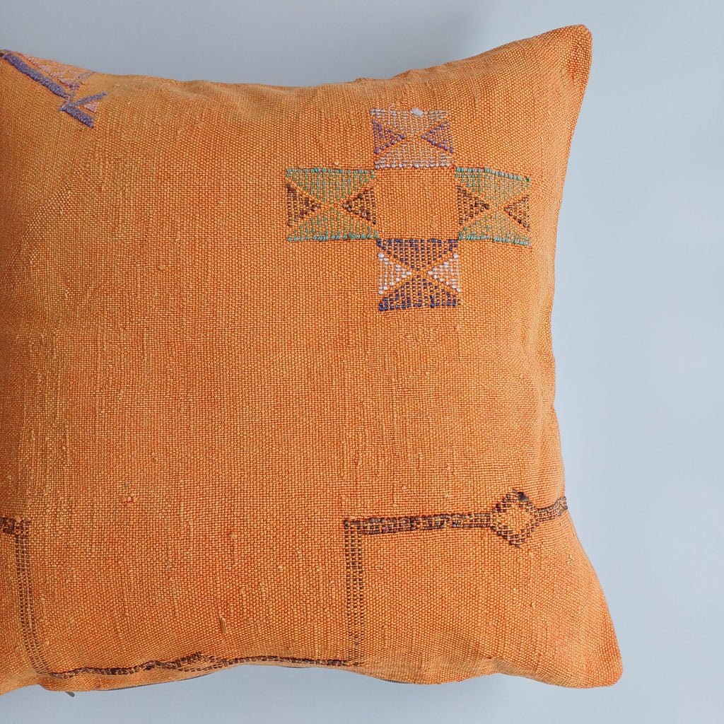 Moroccan Handmade Sunset Orange Cactus Silk Cushion Cover 20''x20'' / 50x50 CM