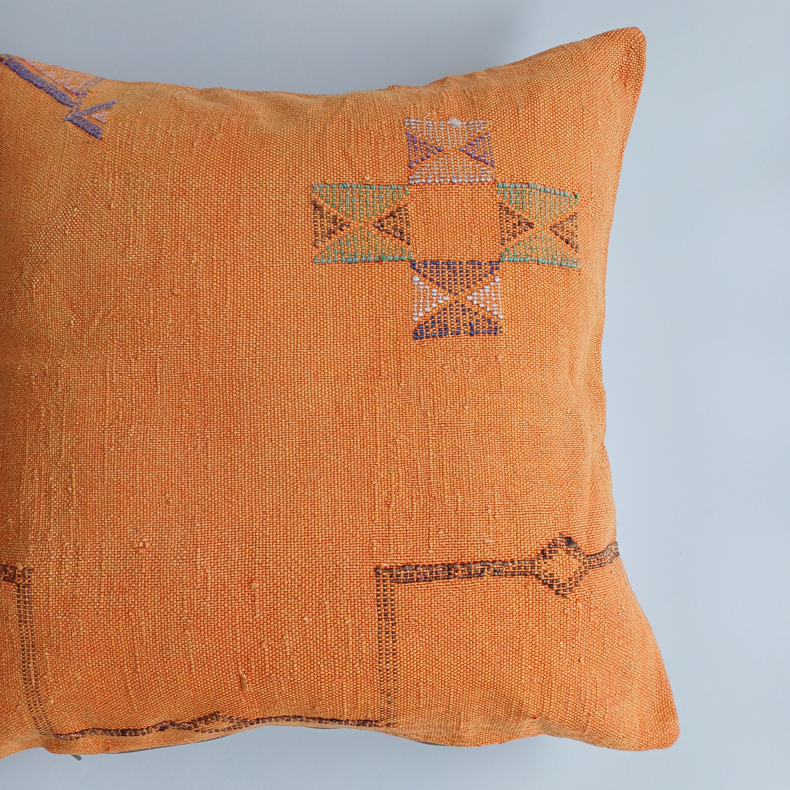 Moroccan Handmade Sunset Orange Cactus Silk Cushion Cover 20''x20'' / 50x50 CM