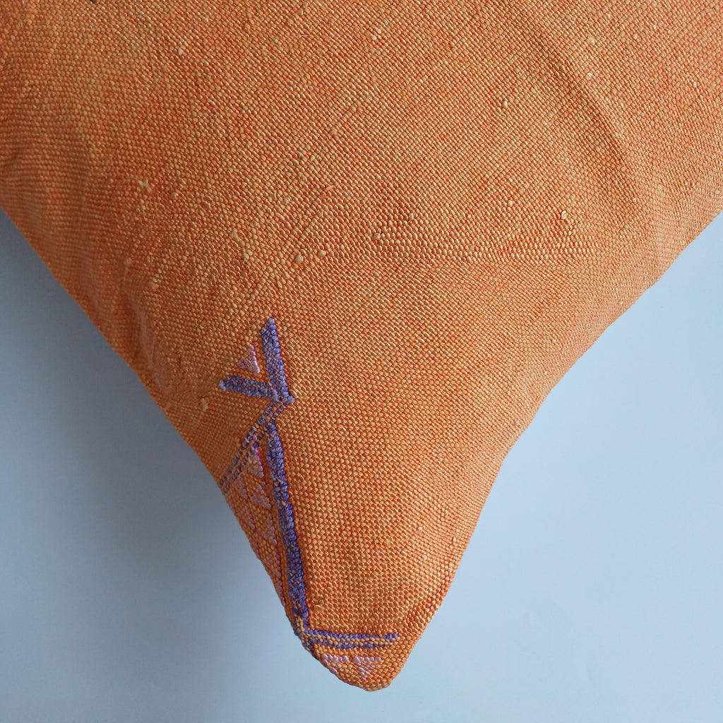 Moroccan Handmade Sunset Orange Cactus Silk Cushion Cover 20''x20'' / 50x50 CM