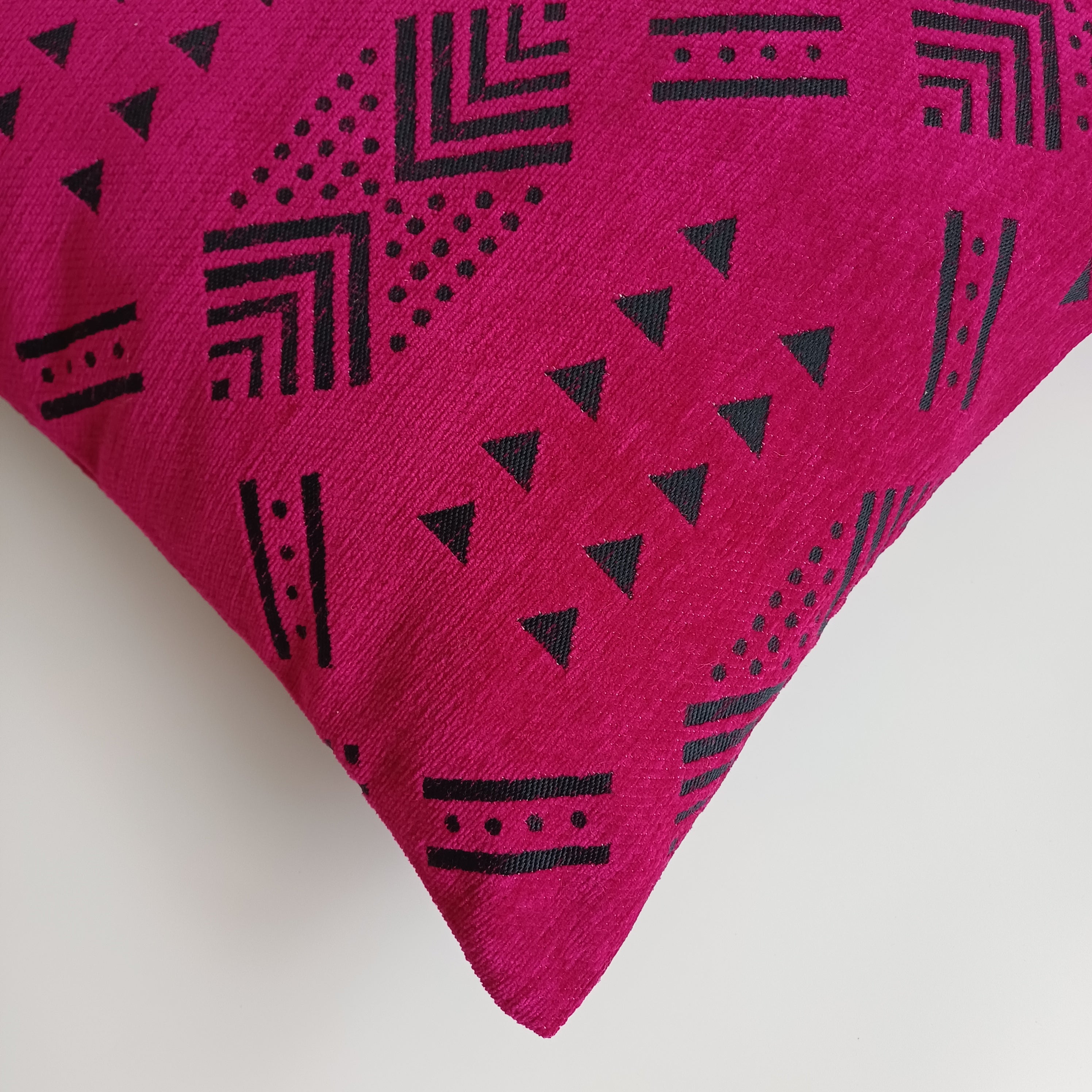 Moroccan Handmade Pink Velvet Cushion Cover 16''x16'' / 40x40 CM