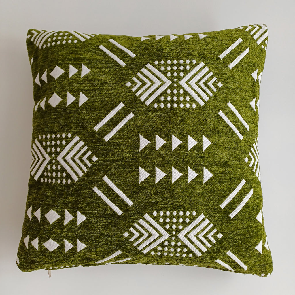 Moroccan Handmade Olive Green Velvet Cushion Cover 16''x16'' / 40x40 CM