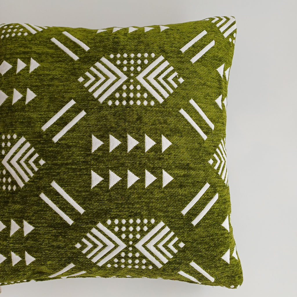Moroccan Handmade Olive Green Velvet Cushion Cover 16''x16'' / 40x40 CM