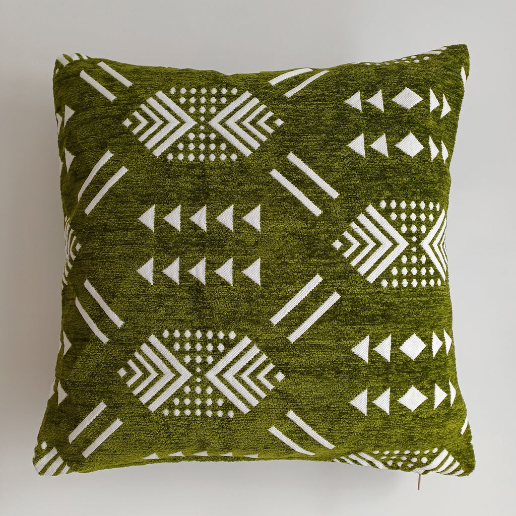 Moroccan Handmade Olive Green Velvet Cushion Cover 16''x16'' / 40x40 CM