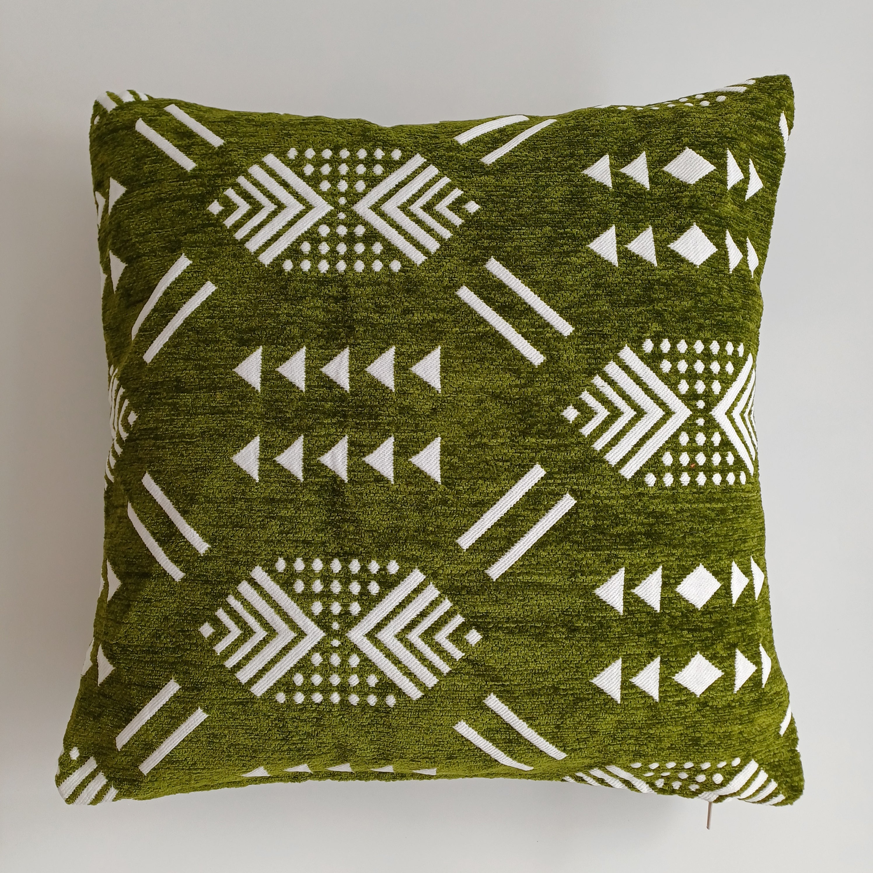Moroccan Handmade Olive Green Velvet Cushion Cover 16''x16'' / 40x40 CM