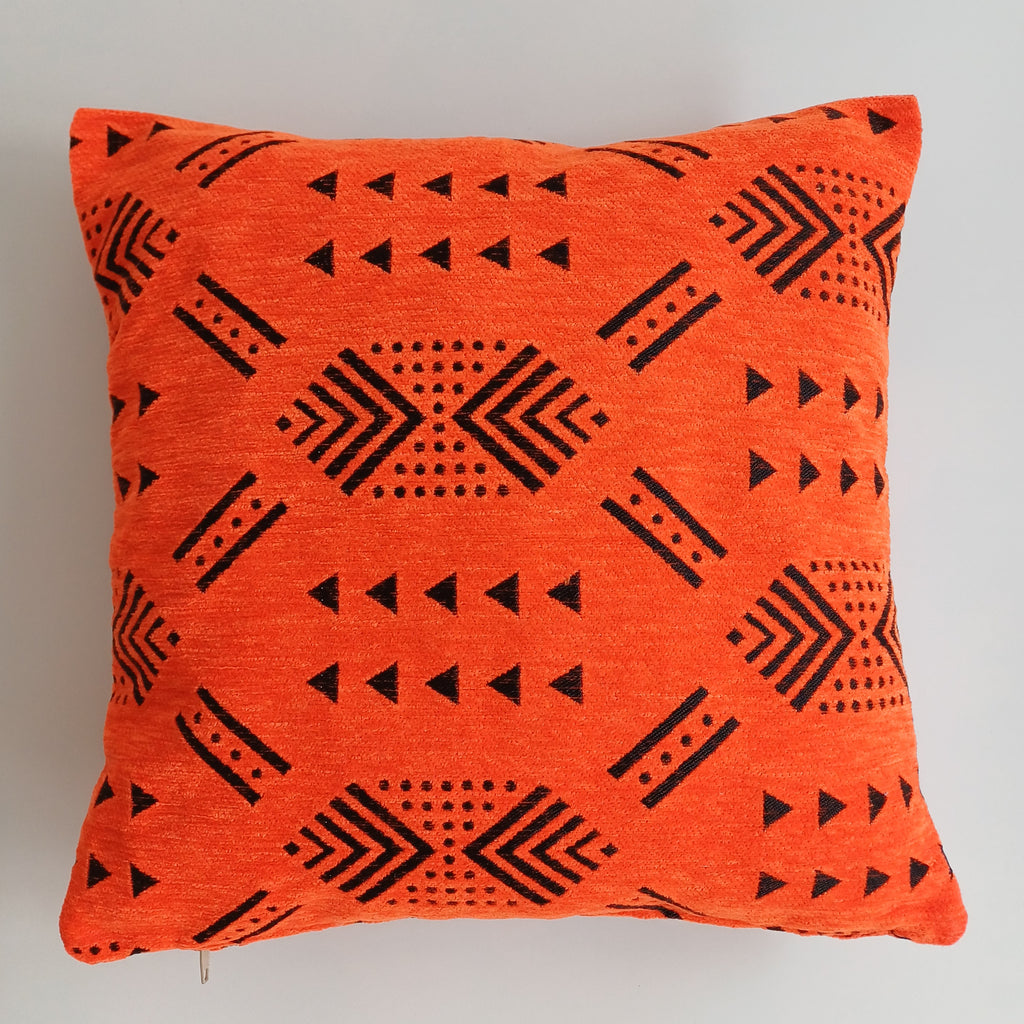 Moroccan Handmade Orange Velvet Cushion Cover 16''x16'' / 40x40 CM