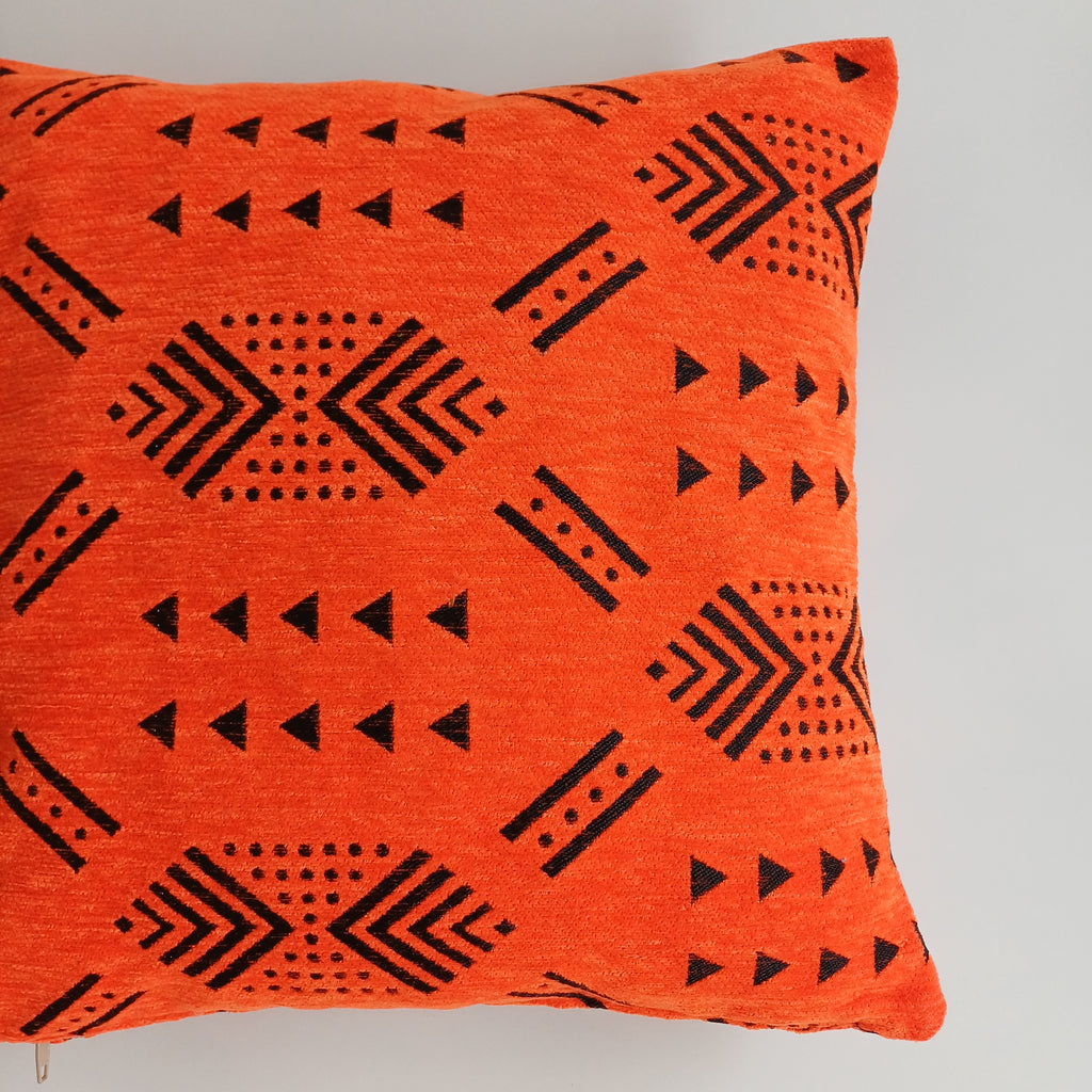 Moroccan Handmade Orange Velvet Cushion Cover 16''x16'' / 40x40 CM