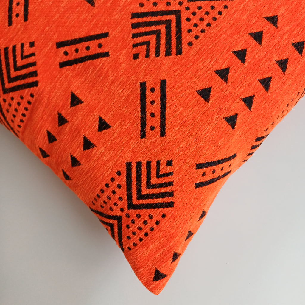 Moroccan Handmade Orange Velvet Cushion Cover 16''x16'' / 40x40 CM