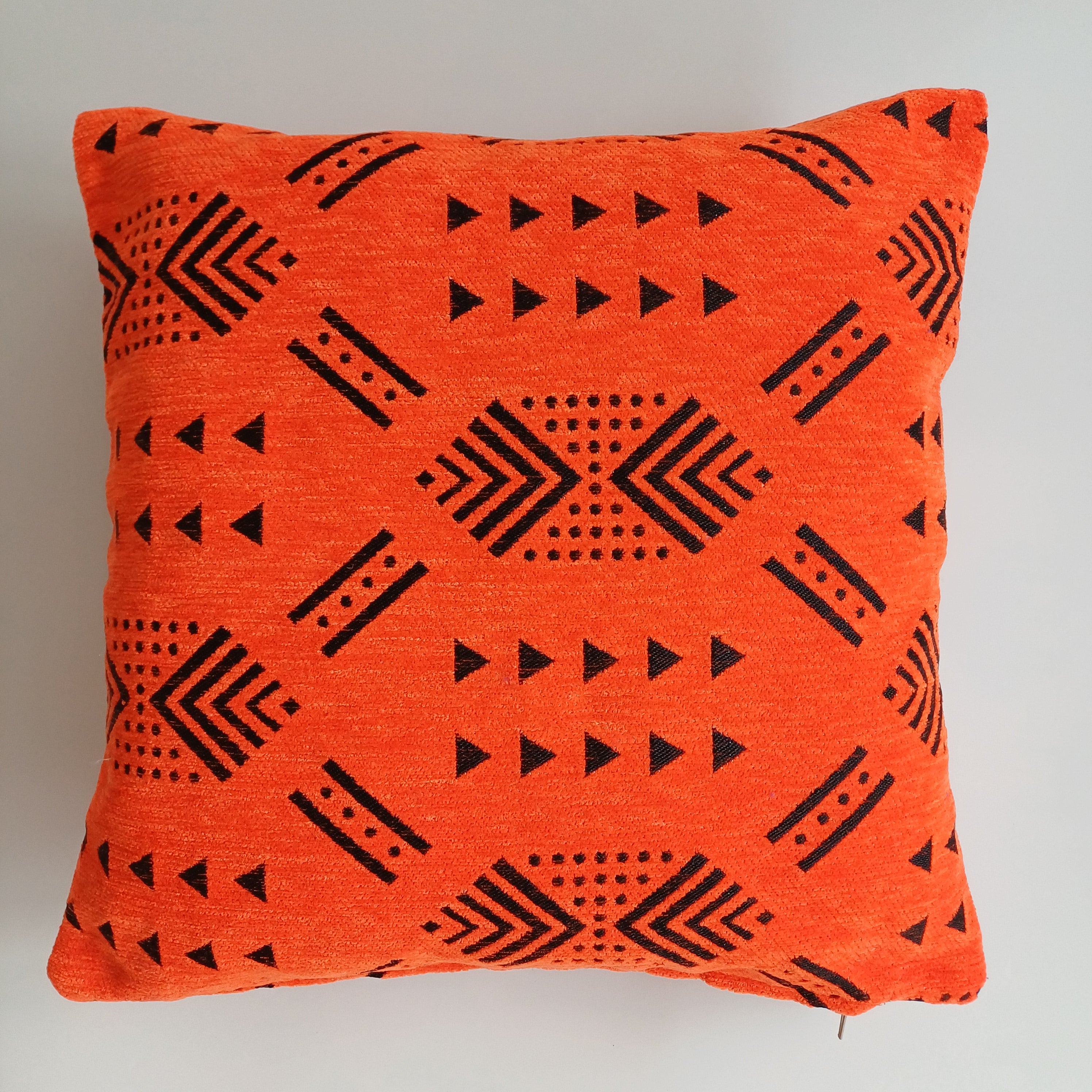 Moroccan Handmade Orange Velvet Cushion Cover 16''x16'' / 40x40 CM