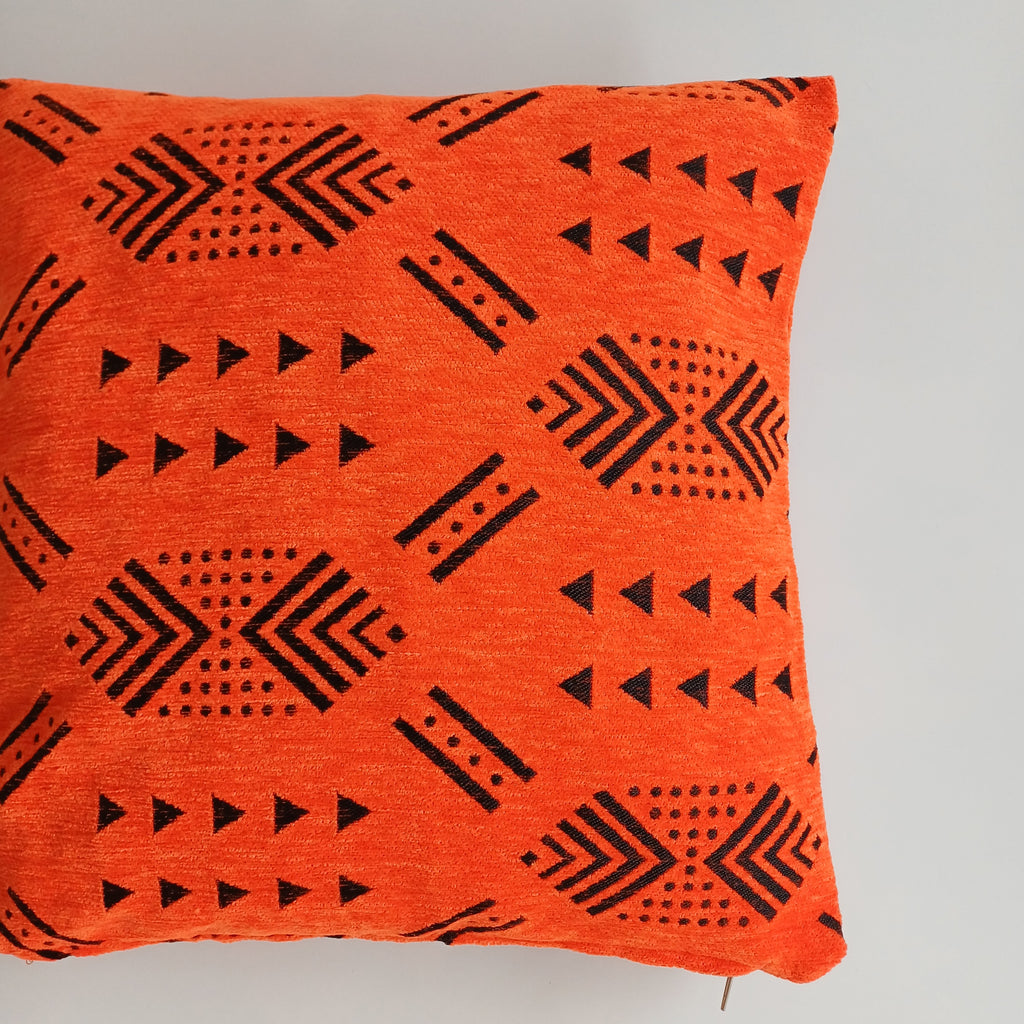 Moroccan Handmade Orange Velvet Cushion Cover 16''x16'' / 40x40 CM