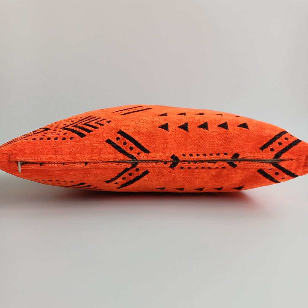 Moroccan Handmade Orange Velvet Cushion Cover 16''x16'' / 40x40 CM