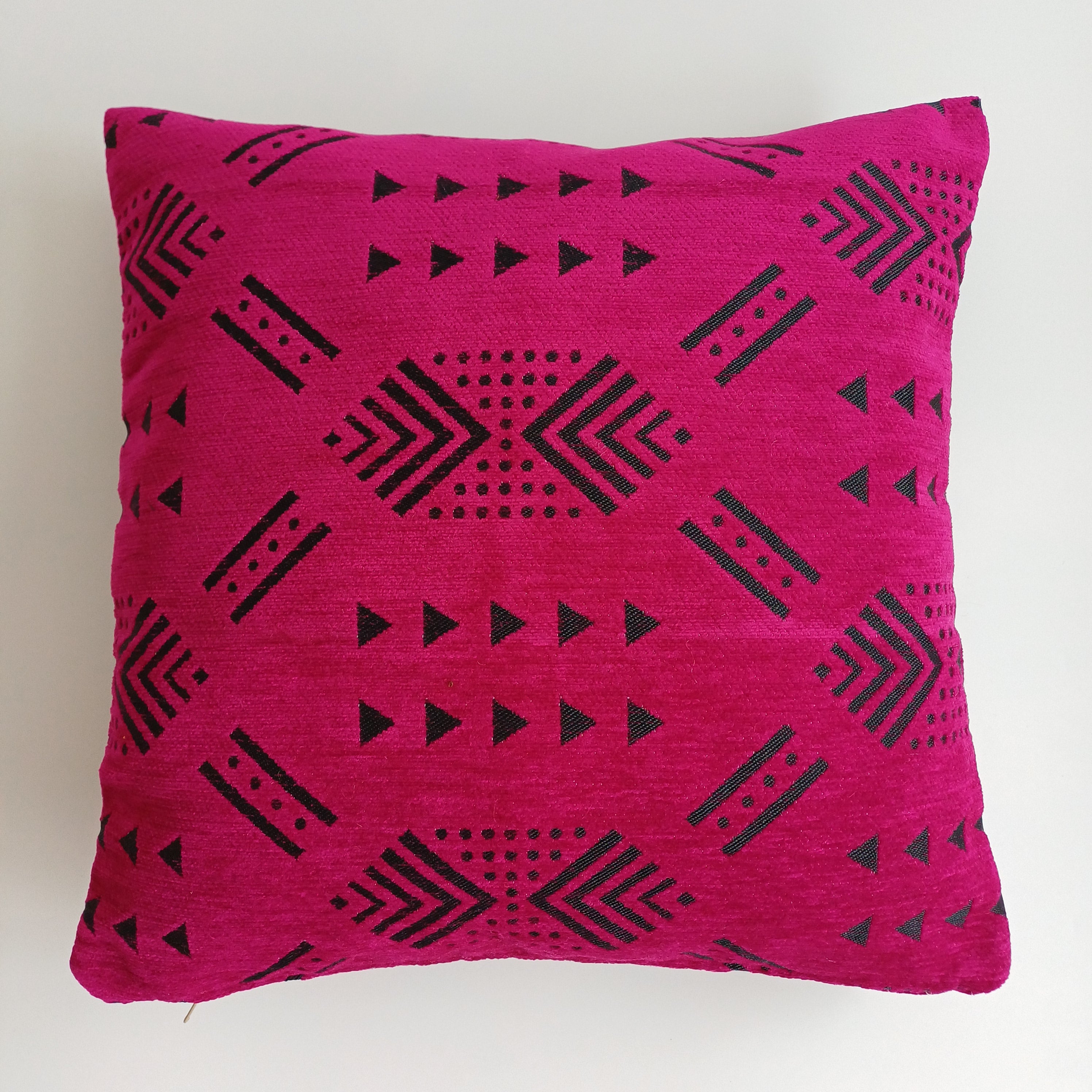 Moroccan Handmade Pink Velvet Cushion Cover 16''x16'' / 40x40 CM