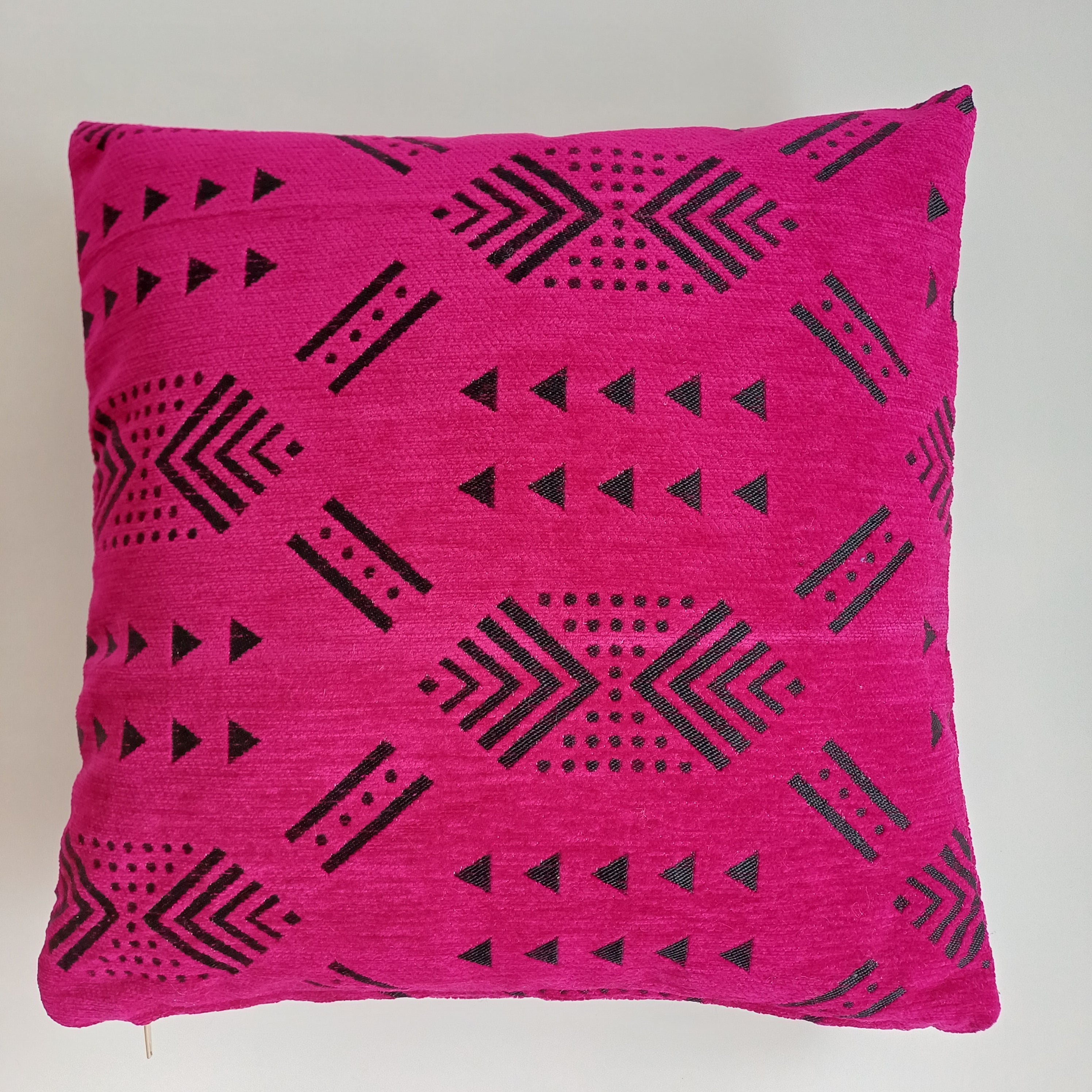 Moroccan Handmade Pink Velvet Cushion Cover 16''x16'' / 40x40 CM