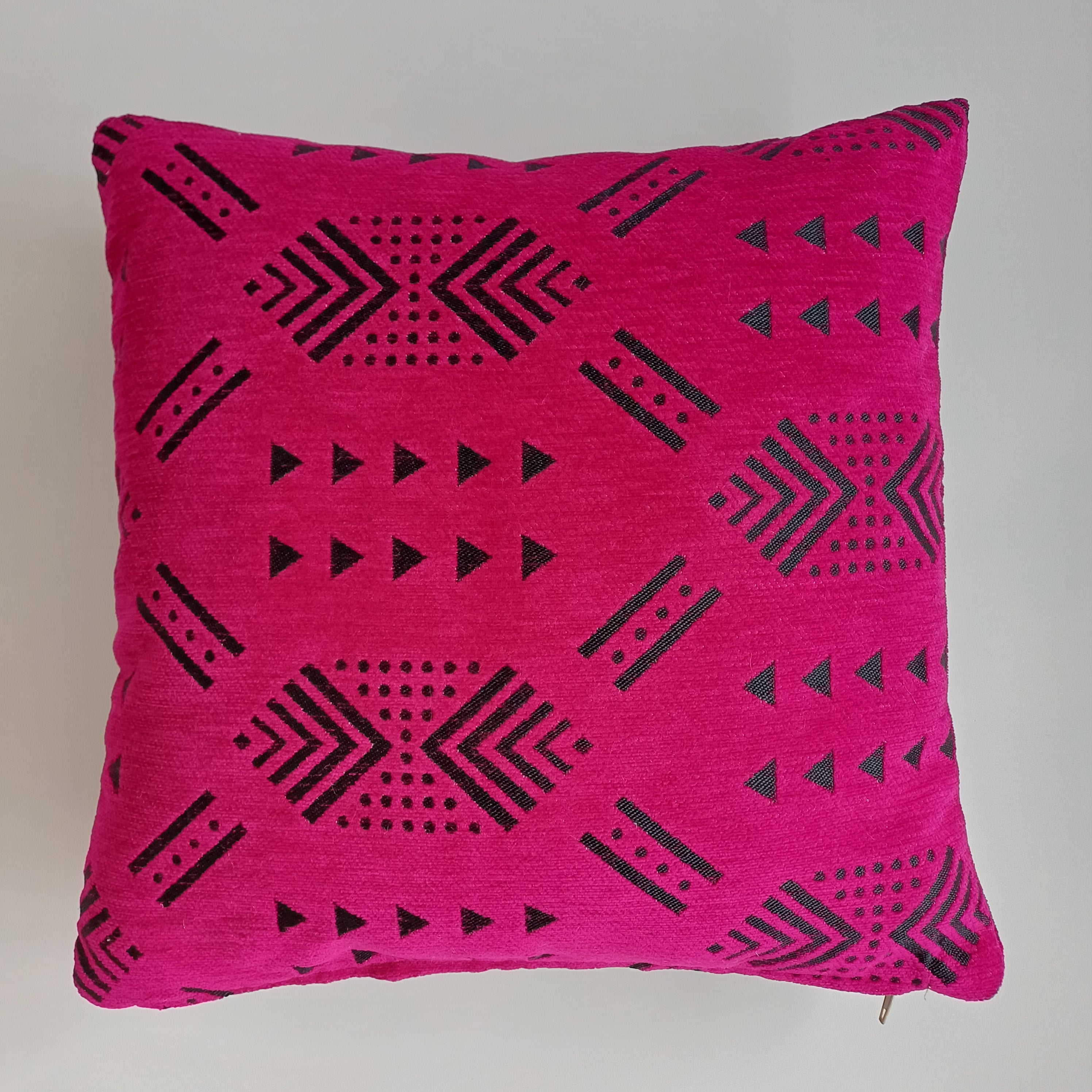 Moroccan Handmade Pink Velvet Cushion Cover 16''x16'' / 40x40 CM